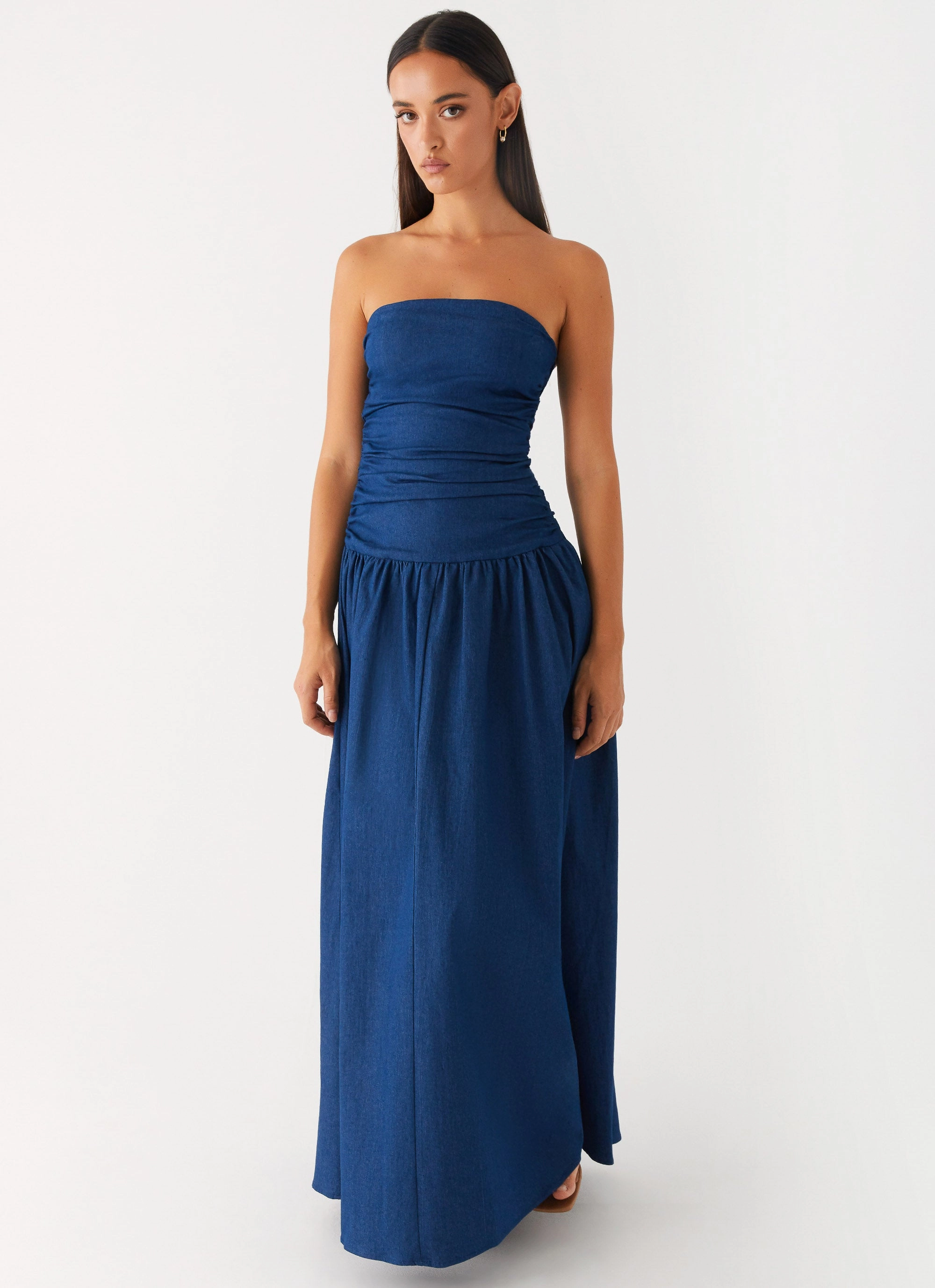 Office Friendly Clean Mood Carmel Denim Maxi Dress - Indigo