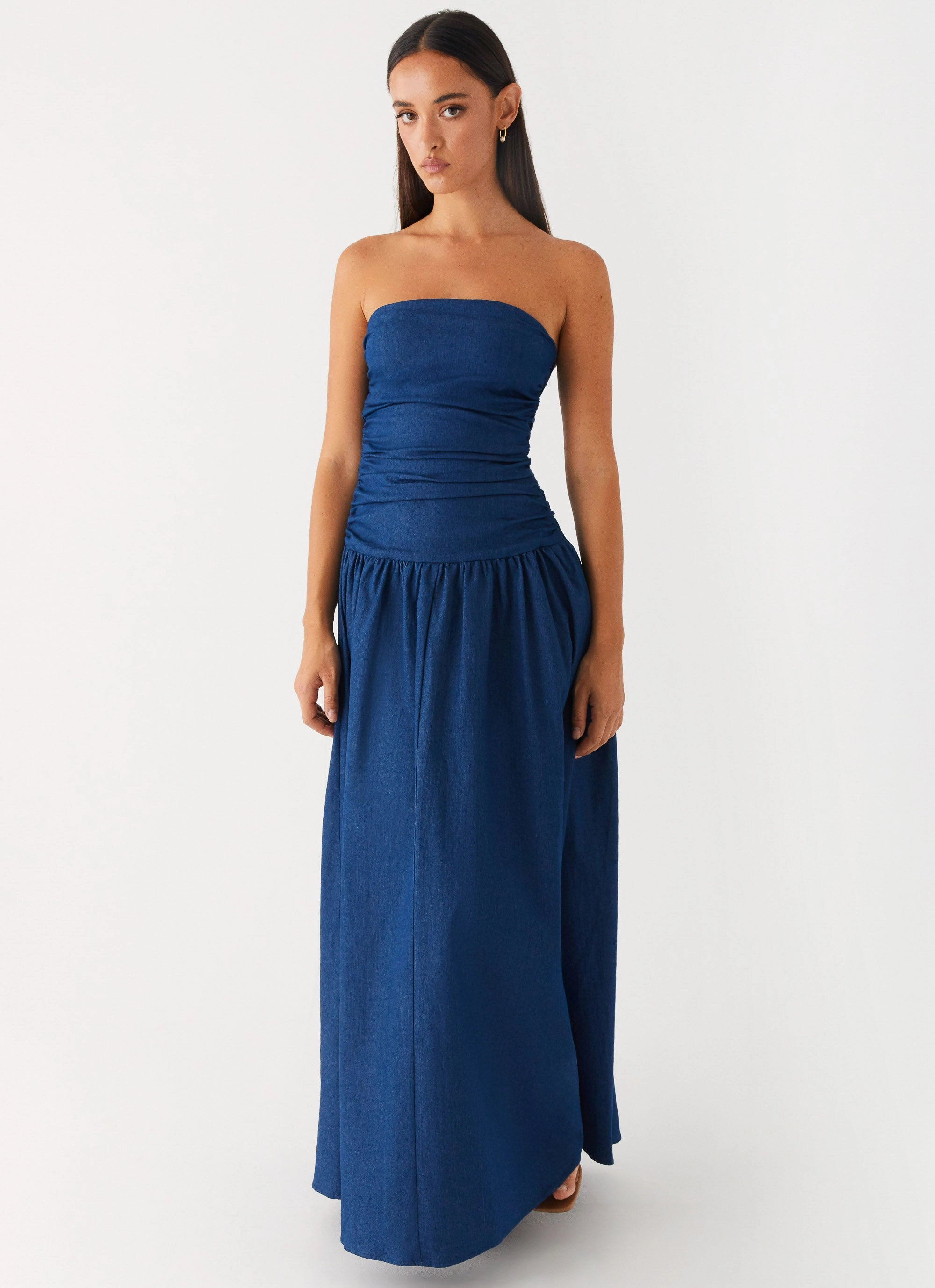 Carmel Denim Maxi Dress - Indigo Underwire-Support