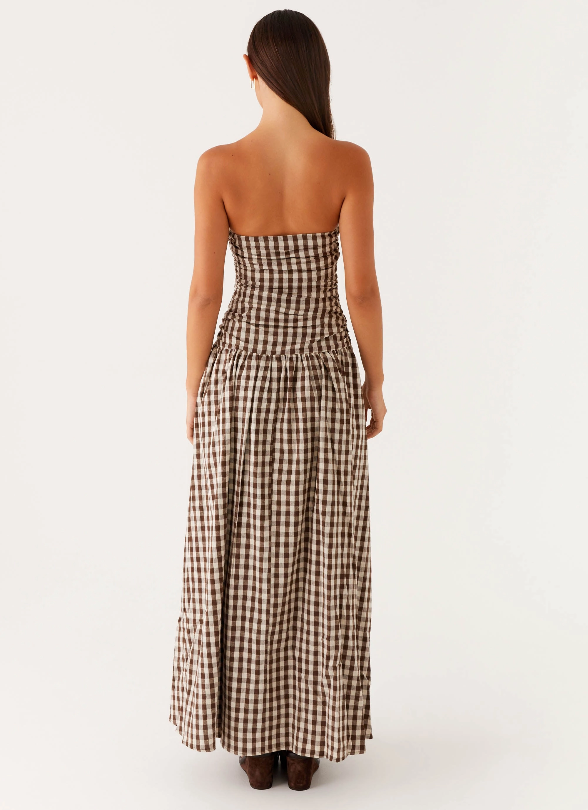 Carmel Maxi Dress - Brown Gingham Warm Fashion Chic outerwear