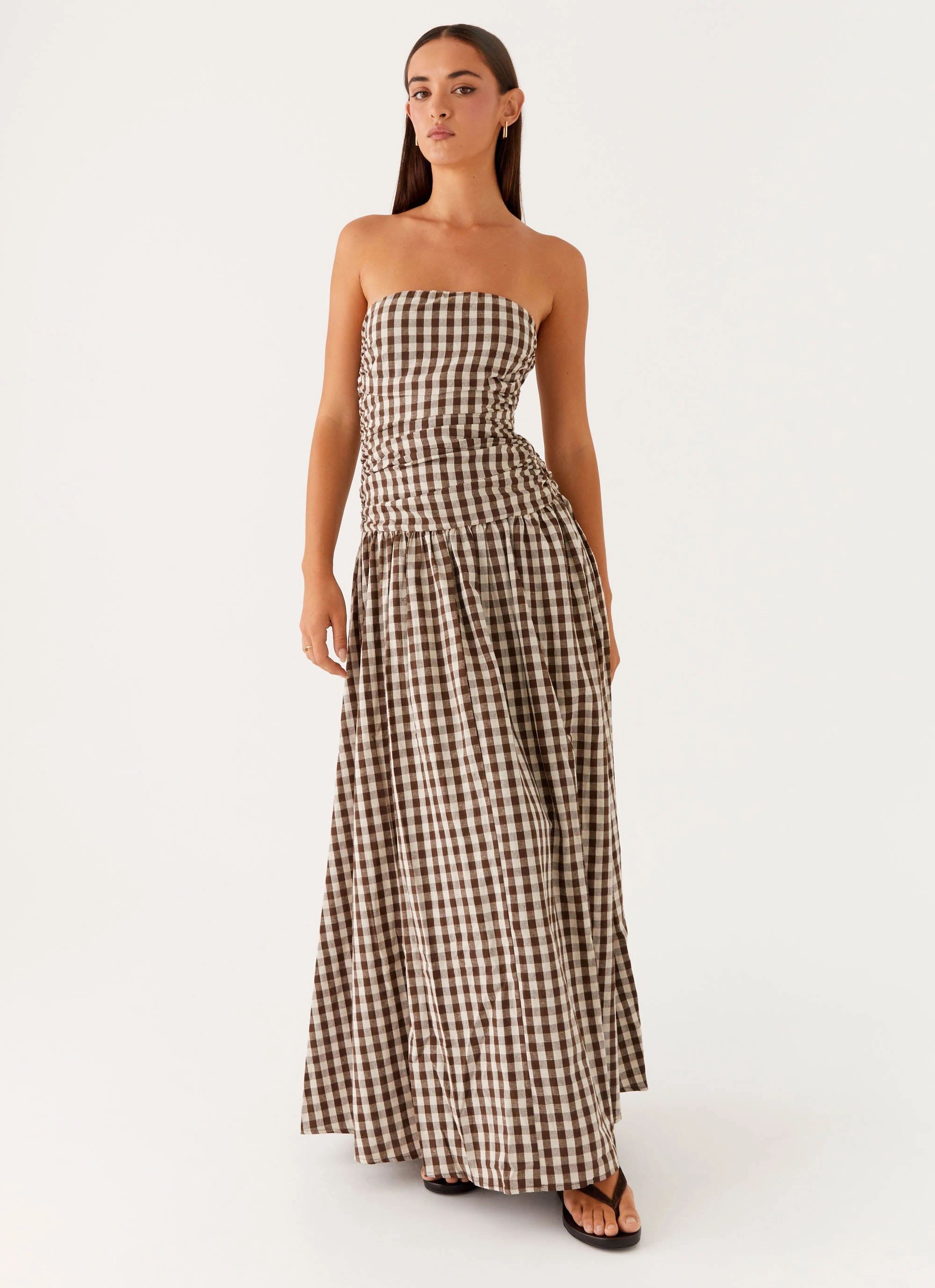 Sporty Casual Comfortable Outerwear Carmel Maxi Dress - Brown Gingham