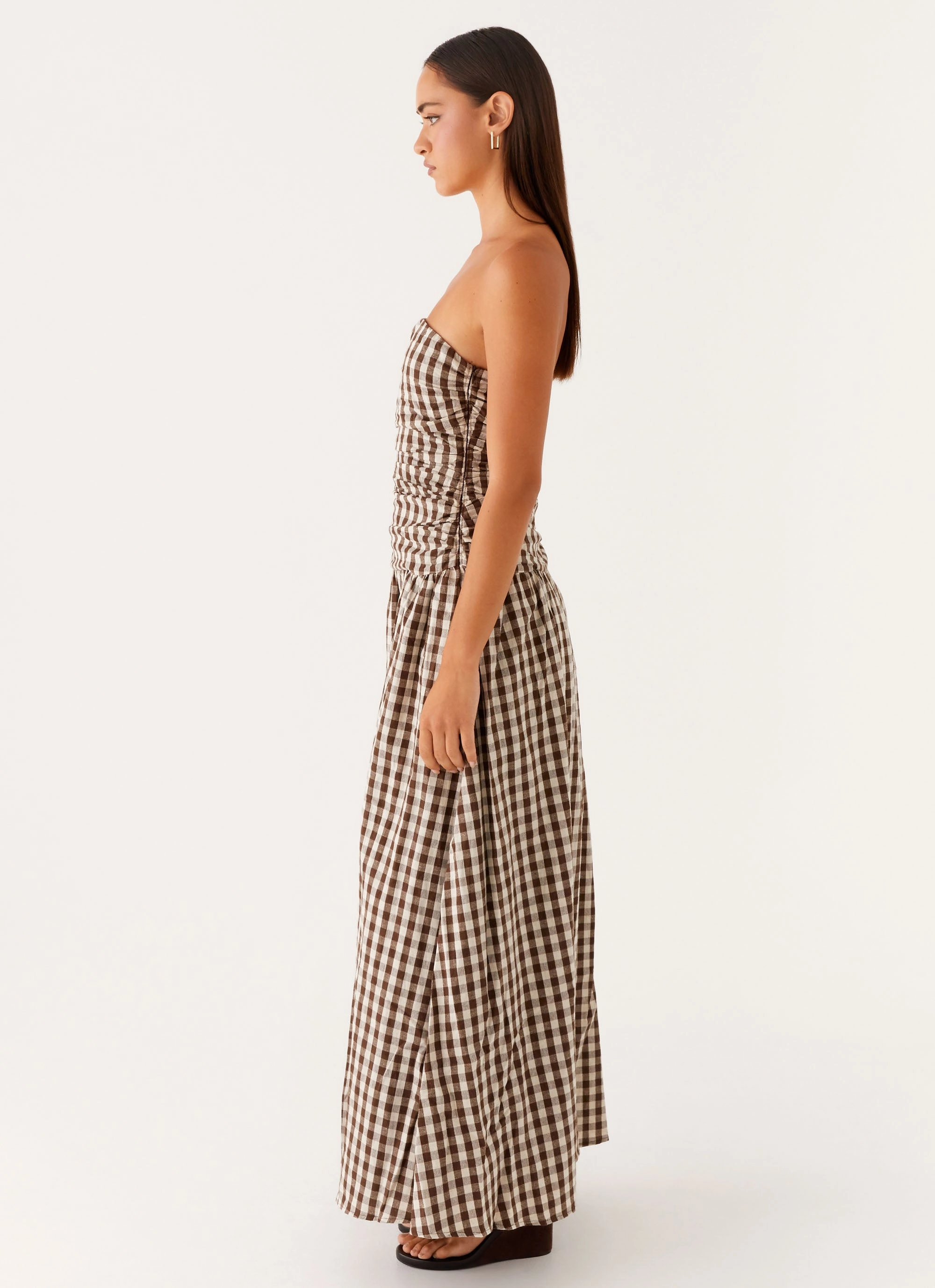 Carmel Maxi Dress - Brown Gingham Wardrobe Essential Luxury Appeal