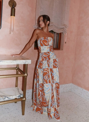 Carmel Maxi Dress - Orange Blue Floral Modern Flow photo look
