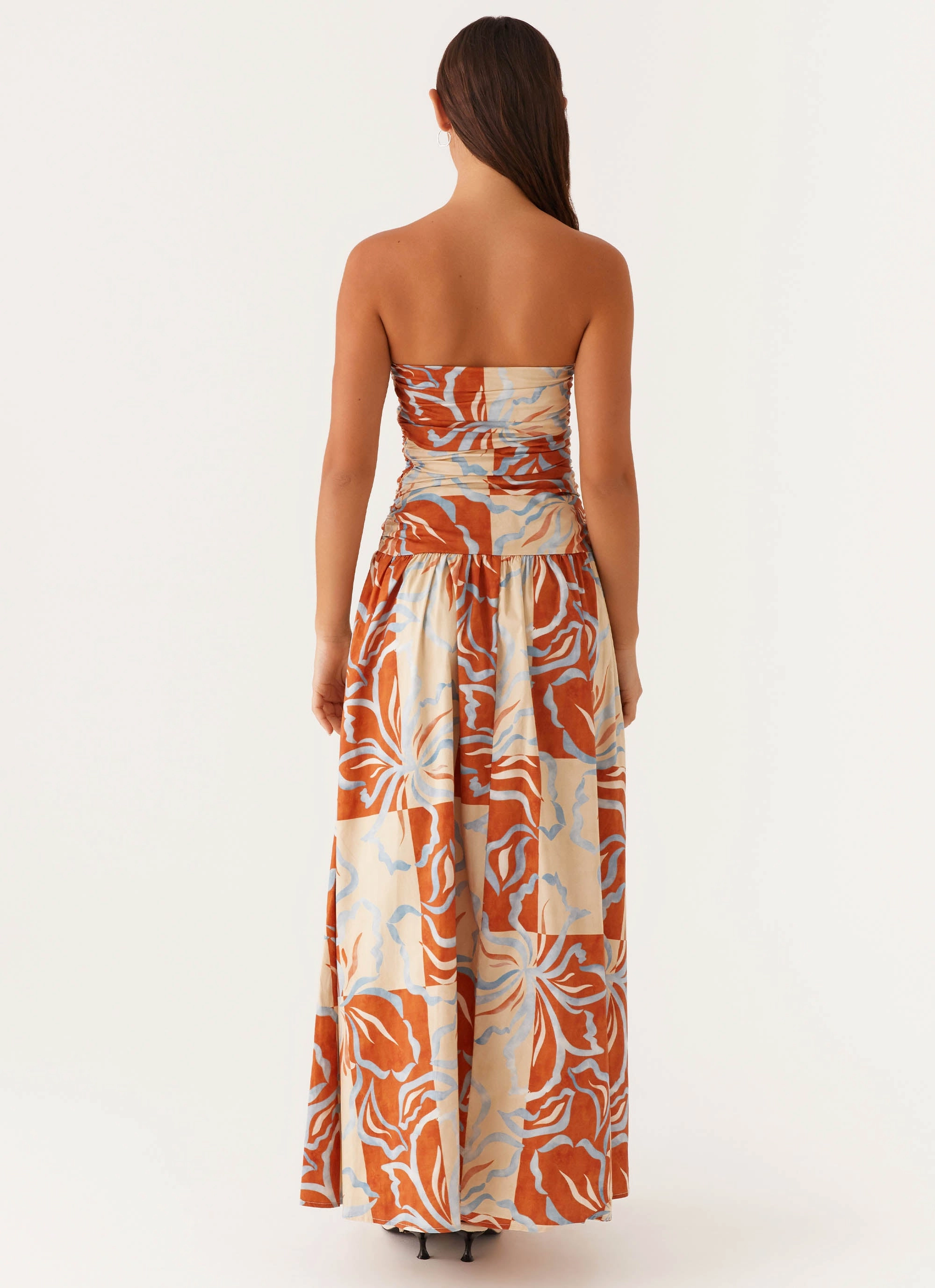 Carmel Maxi Dress - Orange Blue Floral Bare Glow