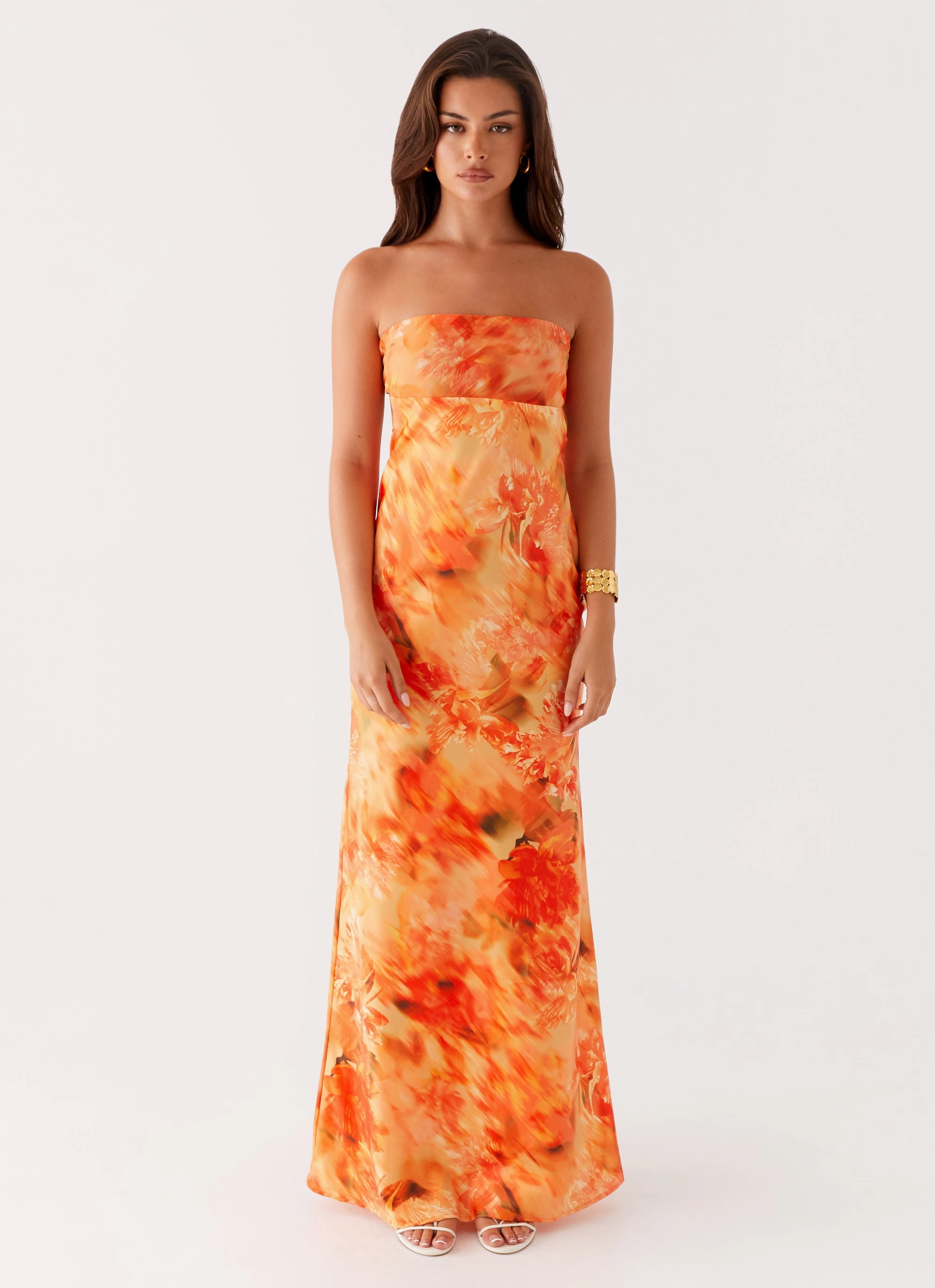 Faux Fur Collar Chic Winter Style Carmen Maxi Dress - Sunset Floral