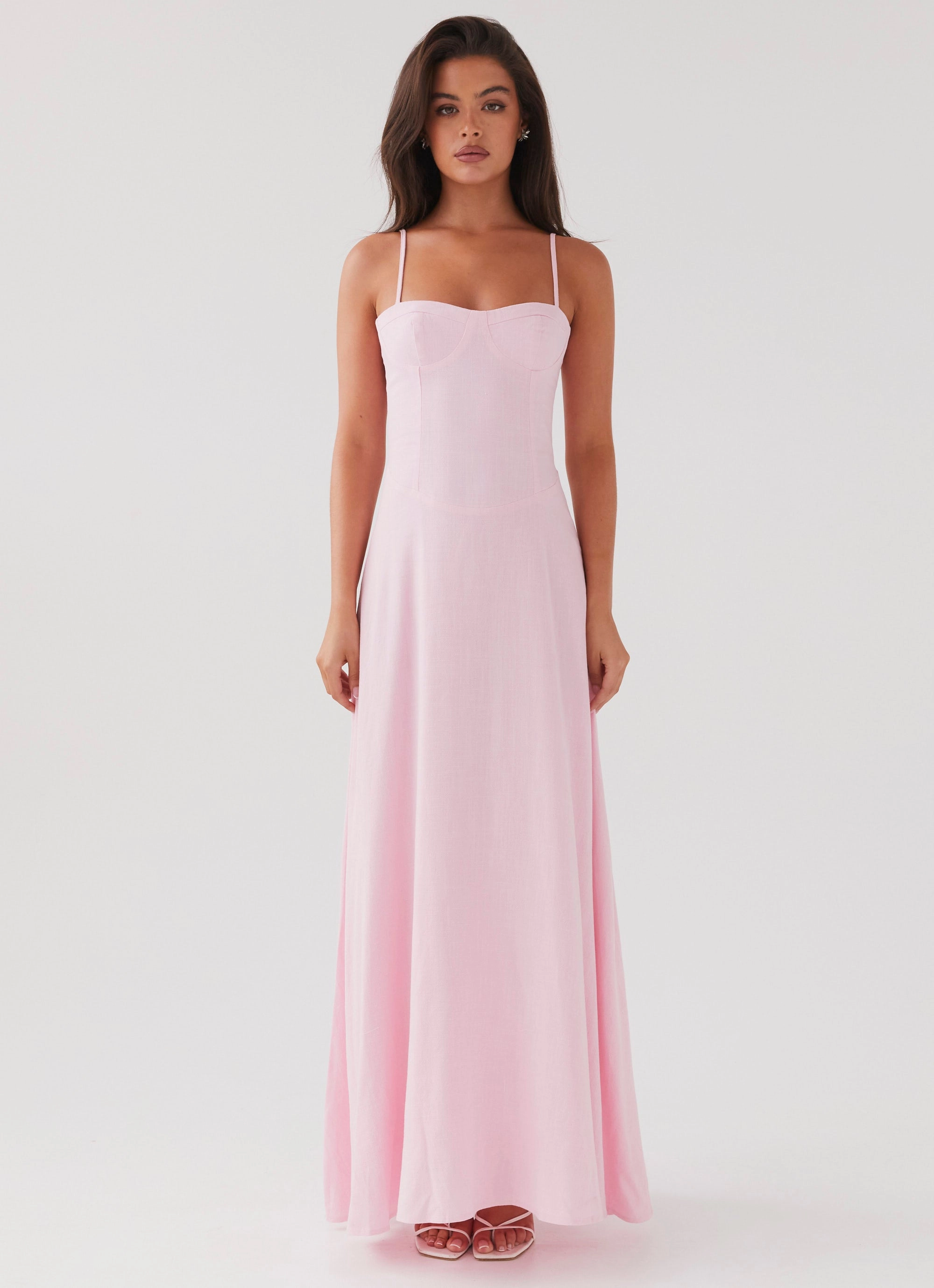 Heavy Duty Coat Layered Outerwear Wear Angelina Linen Maxi Dress - Pink Petal