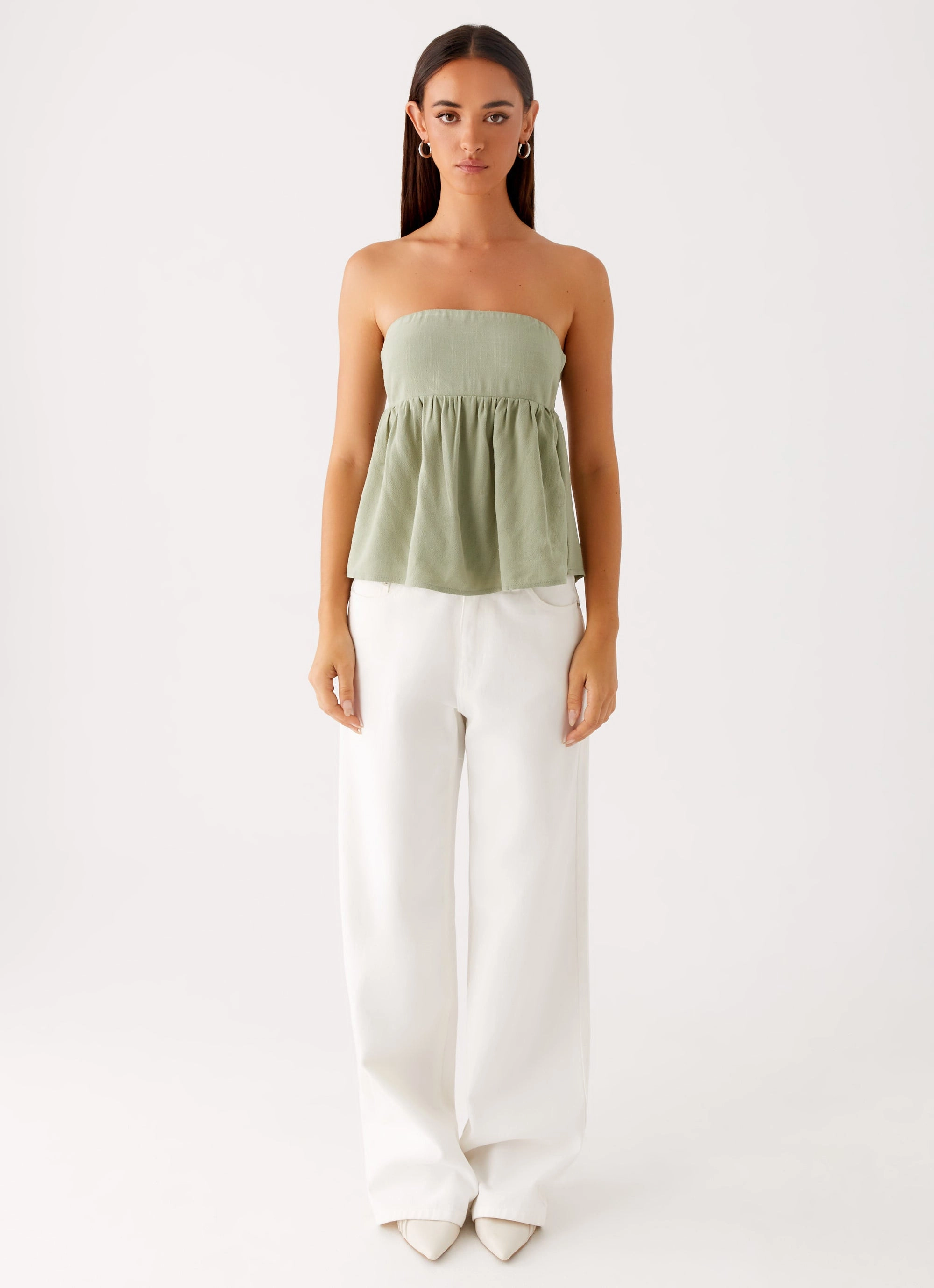 Cassie Tube Top - Sage Four Way Stretch Fabric Midweight Texture