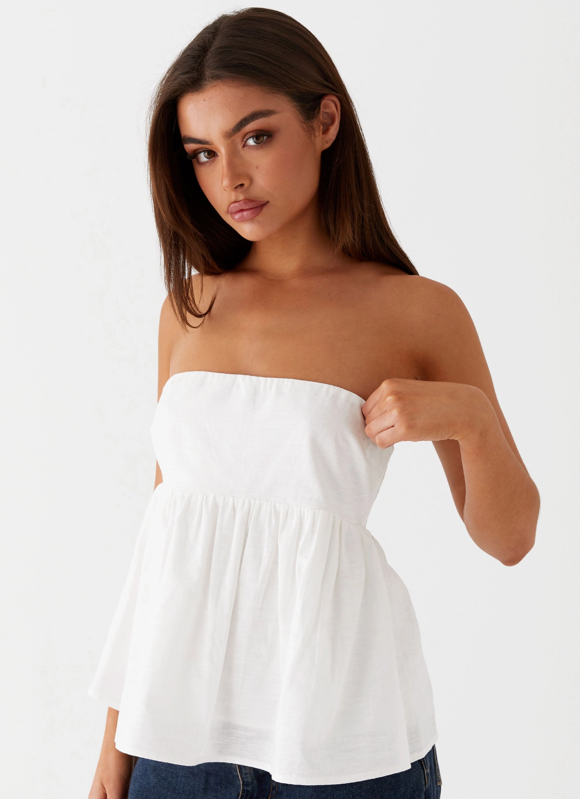 Flexible Ribbed Cuffs AntiPilling Technology Cassie Tube Top - White