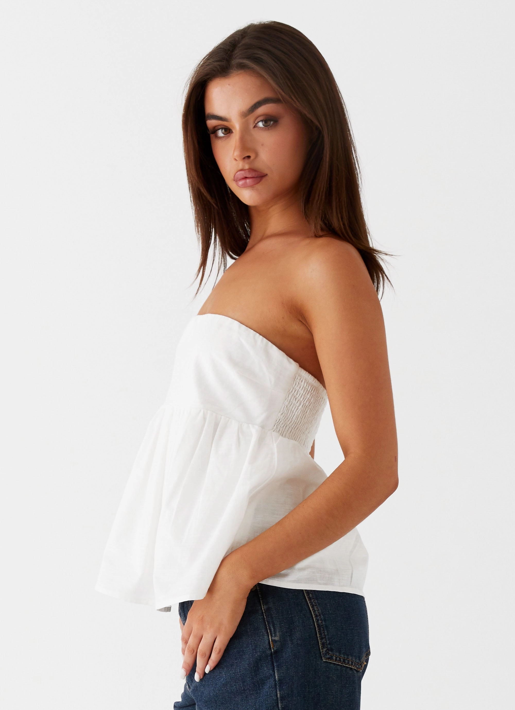 Recycled Polyester Fabric Breathable Hoodie Cassie Tube Top - White