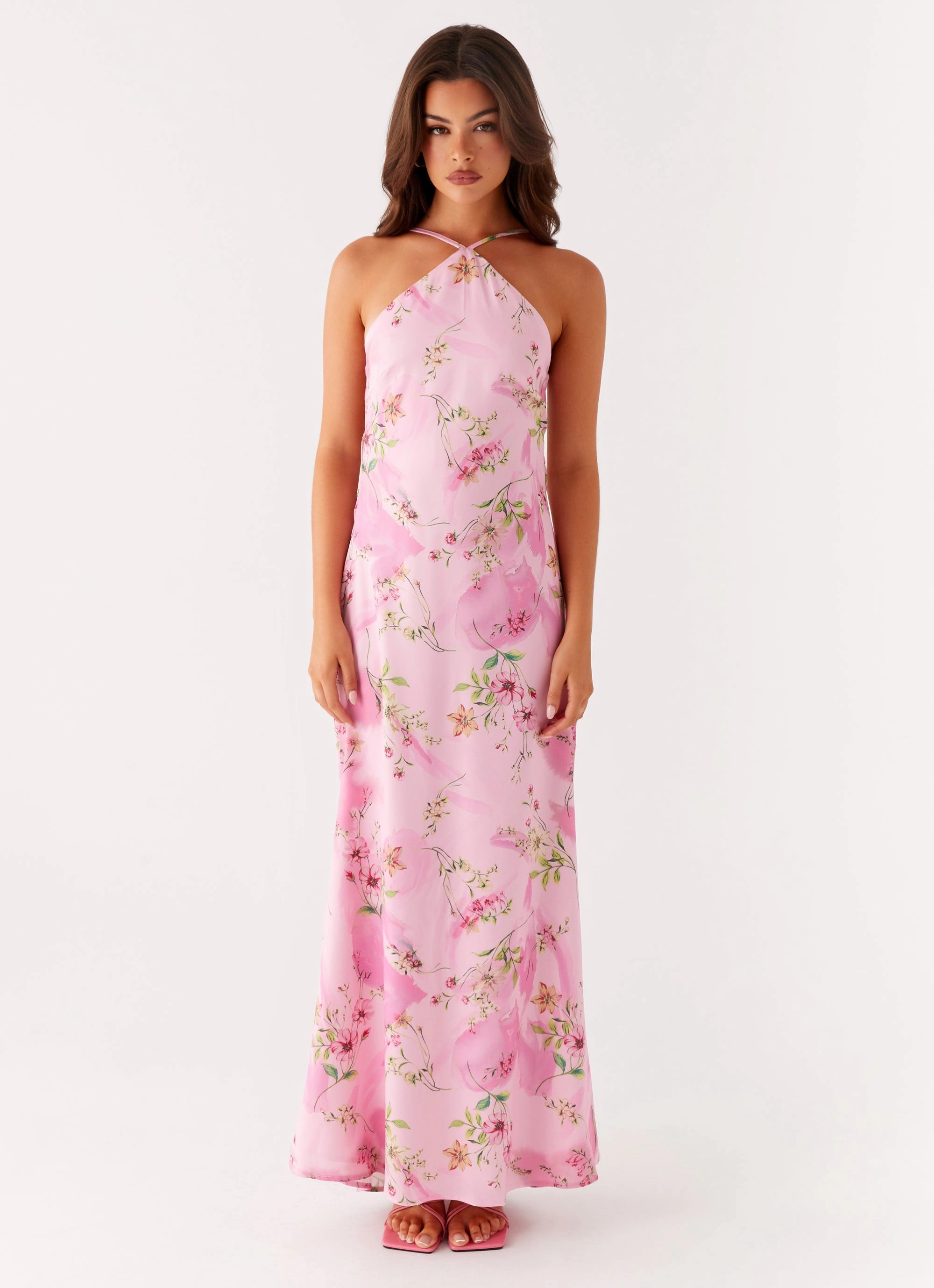 Pascal Maxi Dress - Pink Floral Print Perfectly Fitted