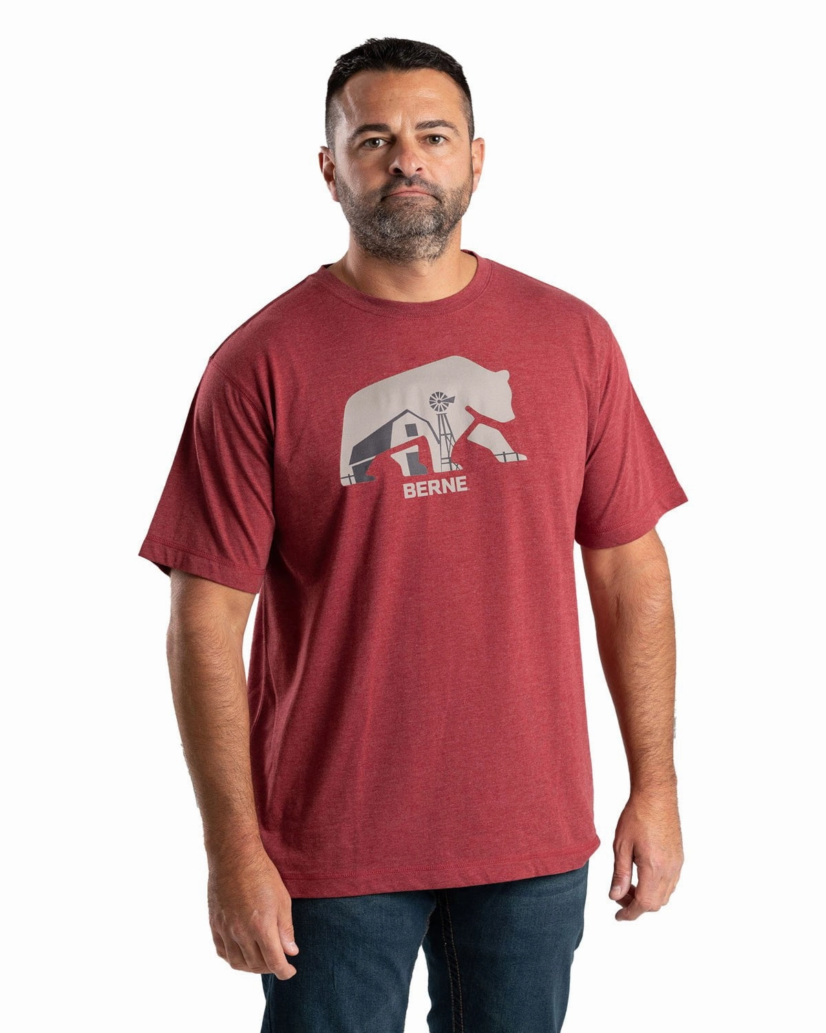 spring fashion Berne Mens Big Bear Barn Dark Red Cotton Blend S/S T-Shirt