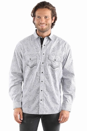 Casual Friday Asymmetrical Cut Scully Mens Signature Stripe Pick Stitch Grey 100% Cotton L/S Shirt
