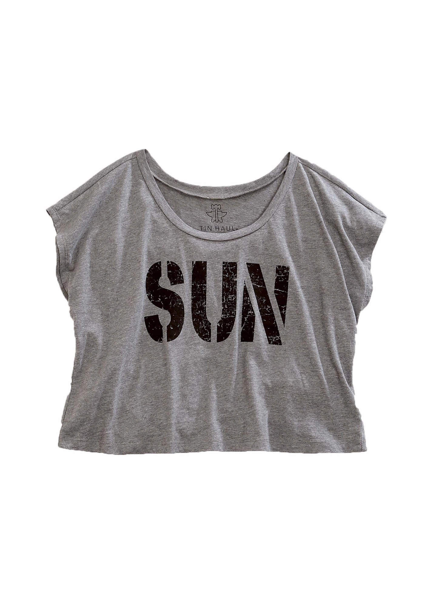 Anniversary Special Ventilated Back Tin Haul Womens SUN Crop Top Grey Cotton Blend S/S T-Shirt