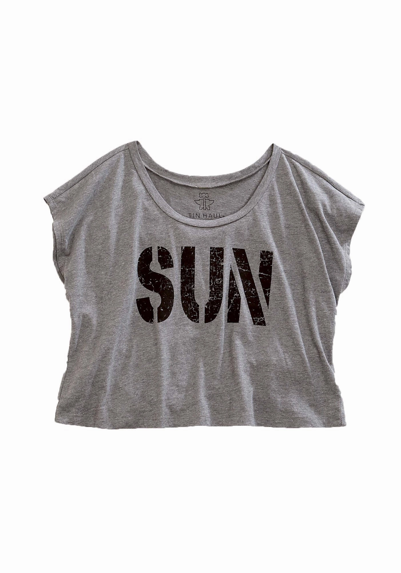 Lightweight Construction Quick Release Cuffs Tin Haul Womens SUN Crop Top Grey Cotton Blend S/S T-Shirt