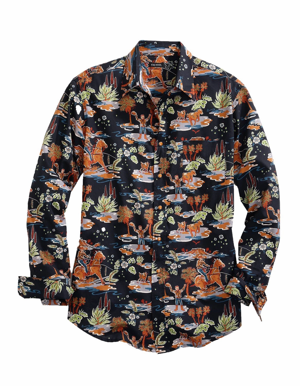 Tin Haul Mens Black 100% Cotton Hawaiian Rodeo L/S Shirt Contemporary Look Long Sleeve