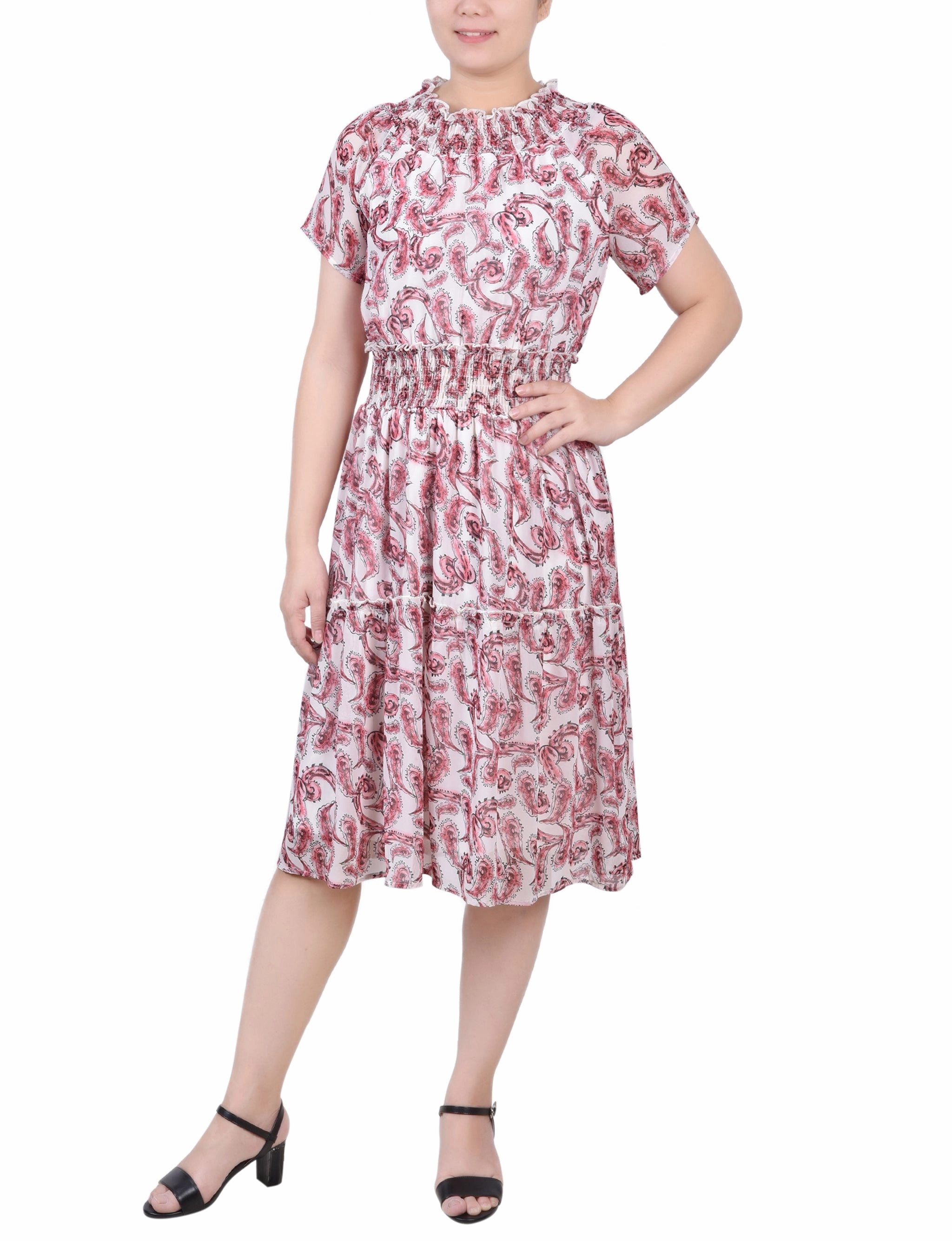 Short Sleeve Smocked Waist Dress Versatile Piece