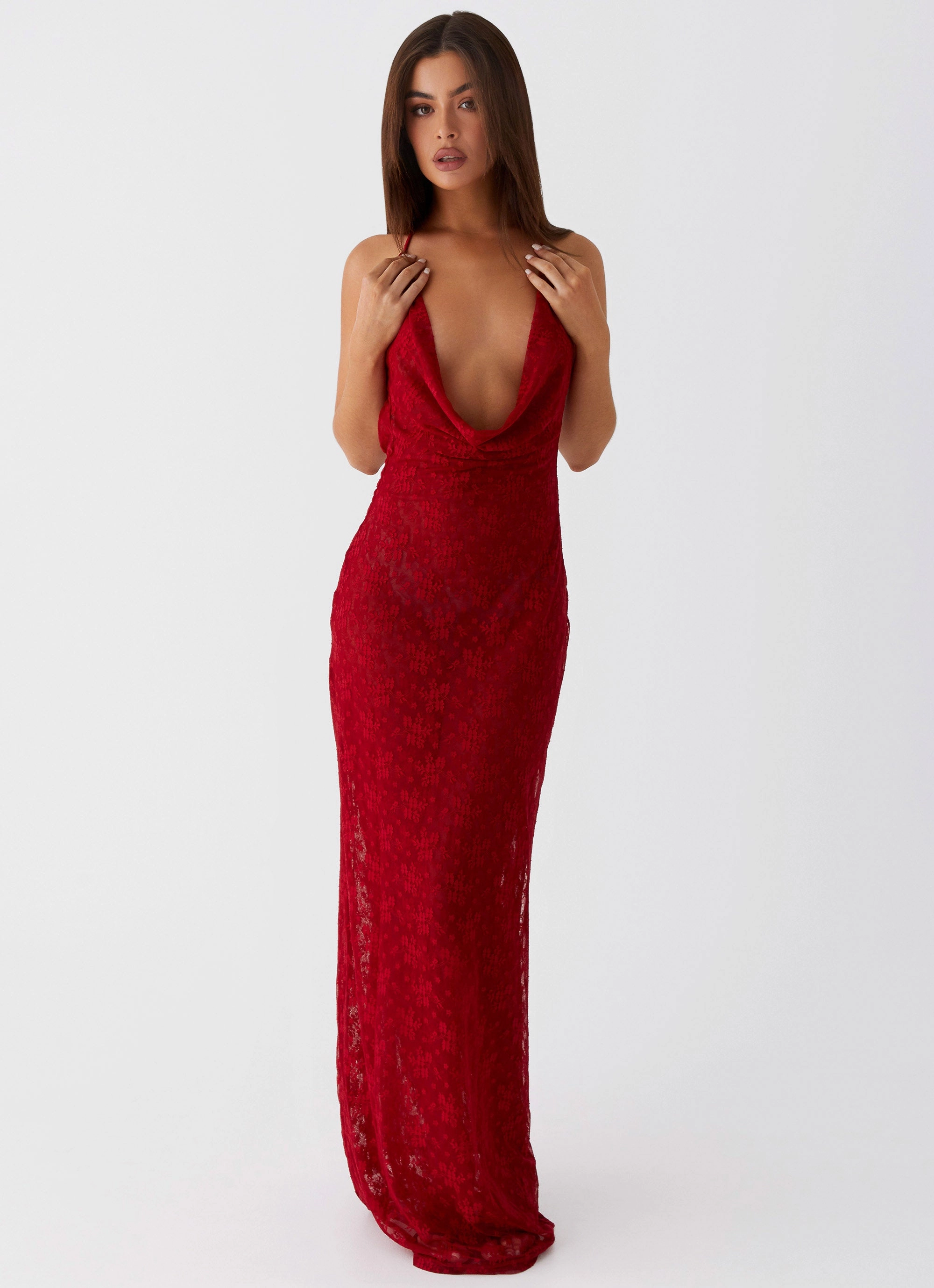 Champagne Coastline Maxi Dress - Dark Red Smooth Drape