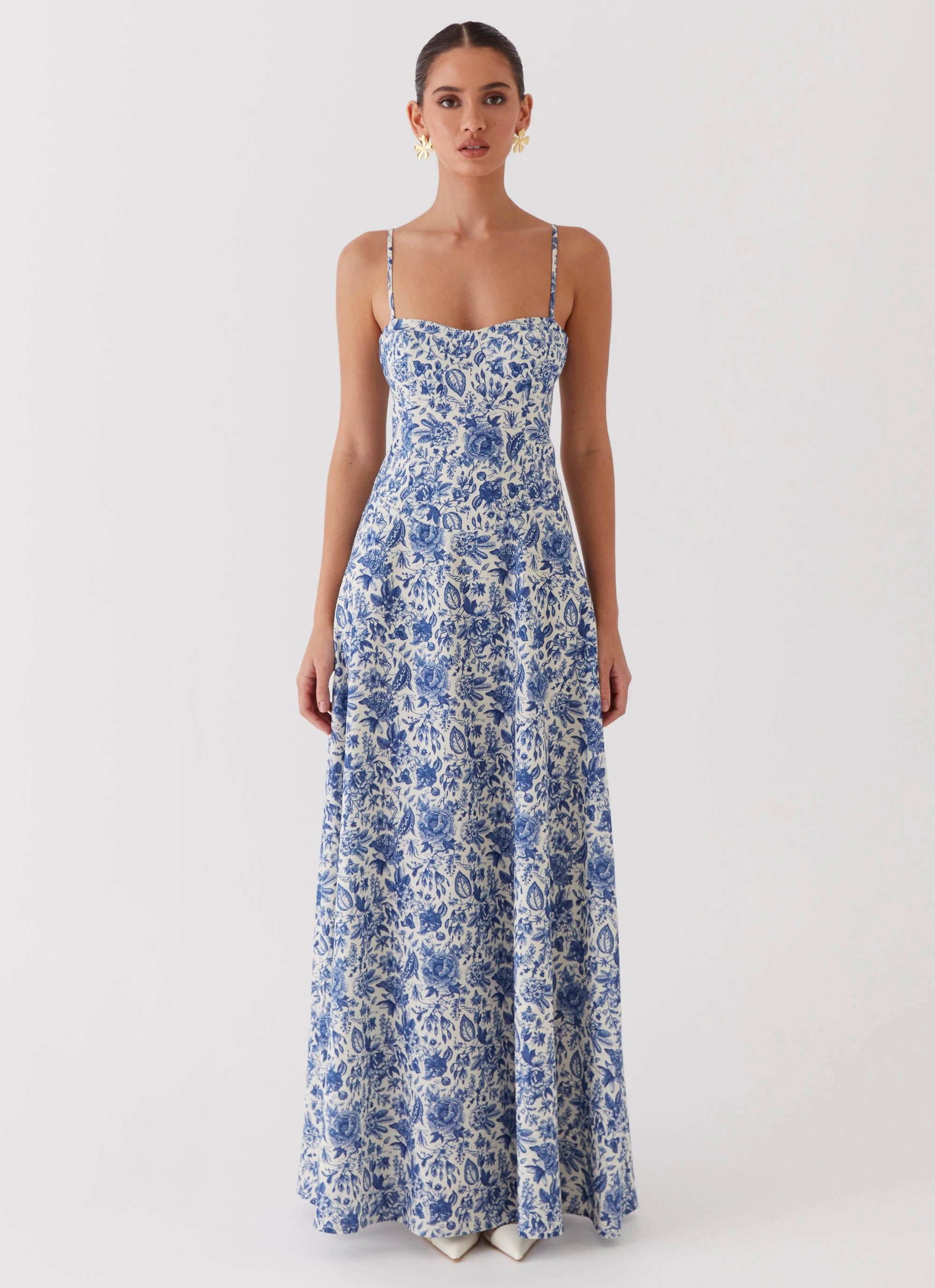 Angelina Linen Maxi Dress - Blue Paisley Warm Layering