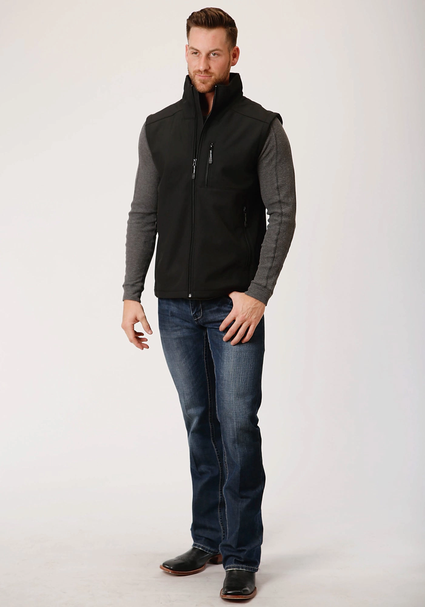 Quick Dry Coating Roper Technical Mens Black Polyester Softshell Vest
