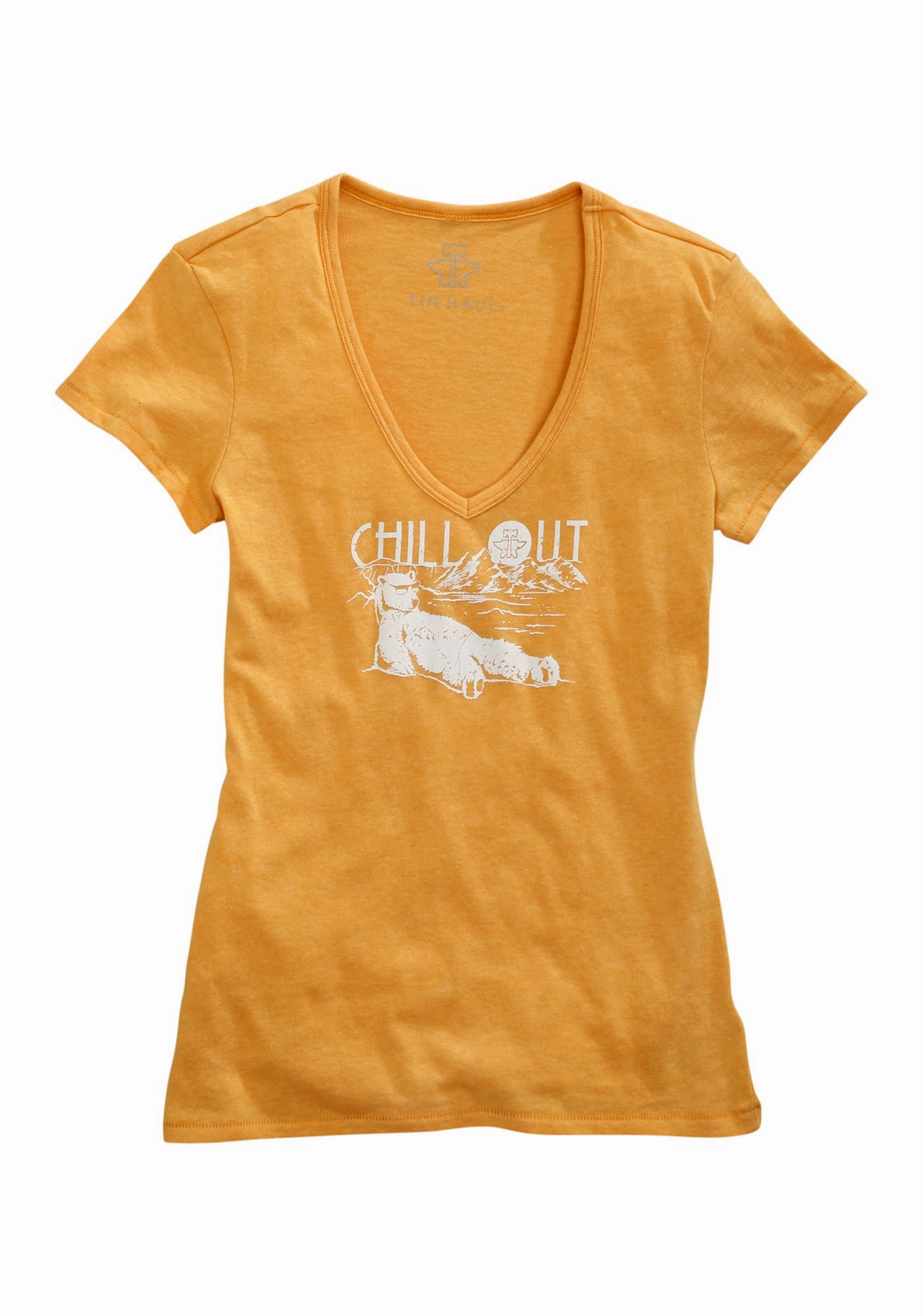 Durable Fabric Tin Haul Womens Polar Bear Chill Out Golden Yellow Cotton Blend S/S T-Shirt