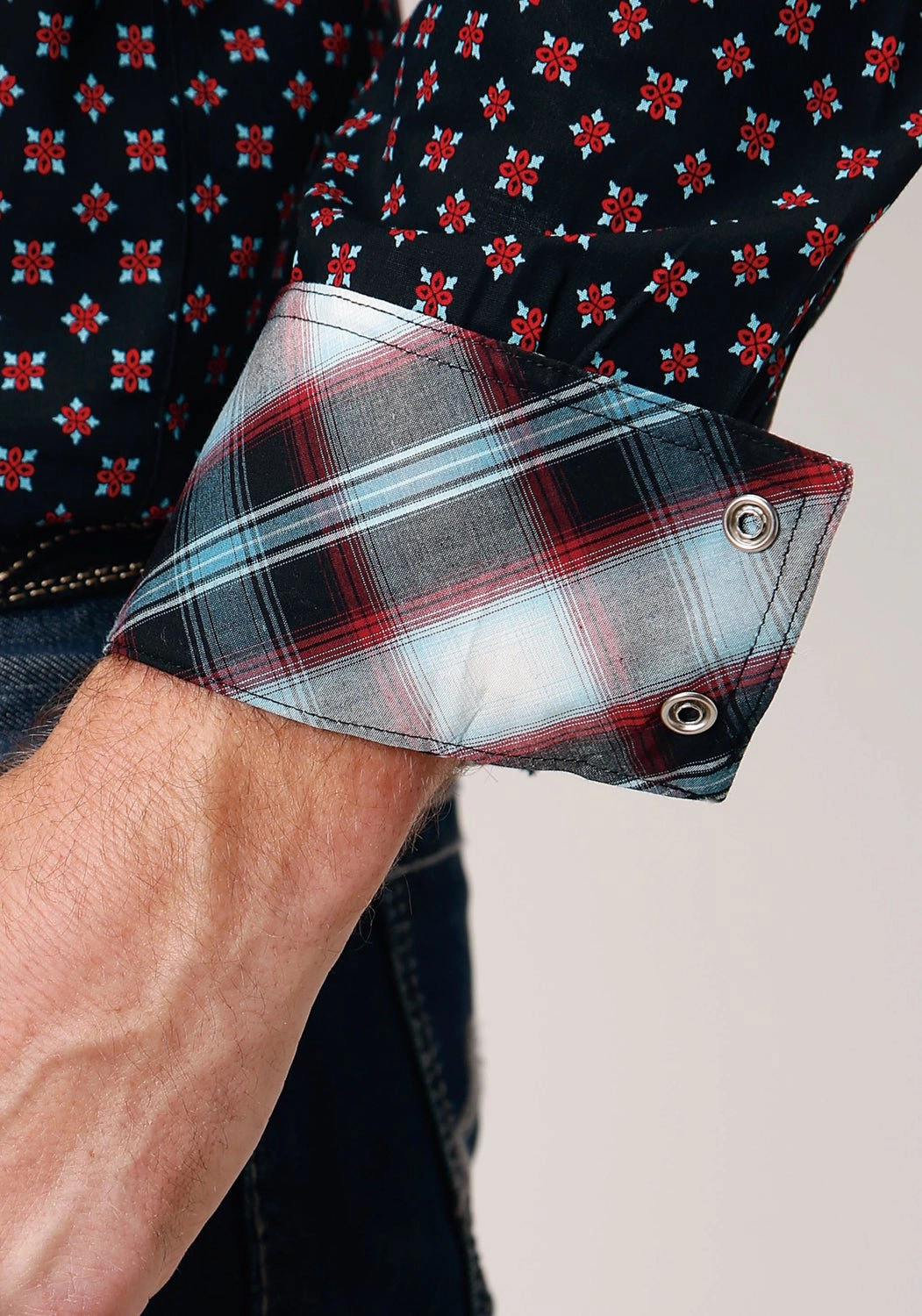 Roper Mens Cottage Foulard Black 100% Cotton L/S Shirt Tailored Cut