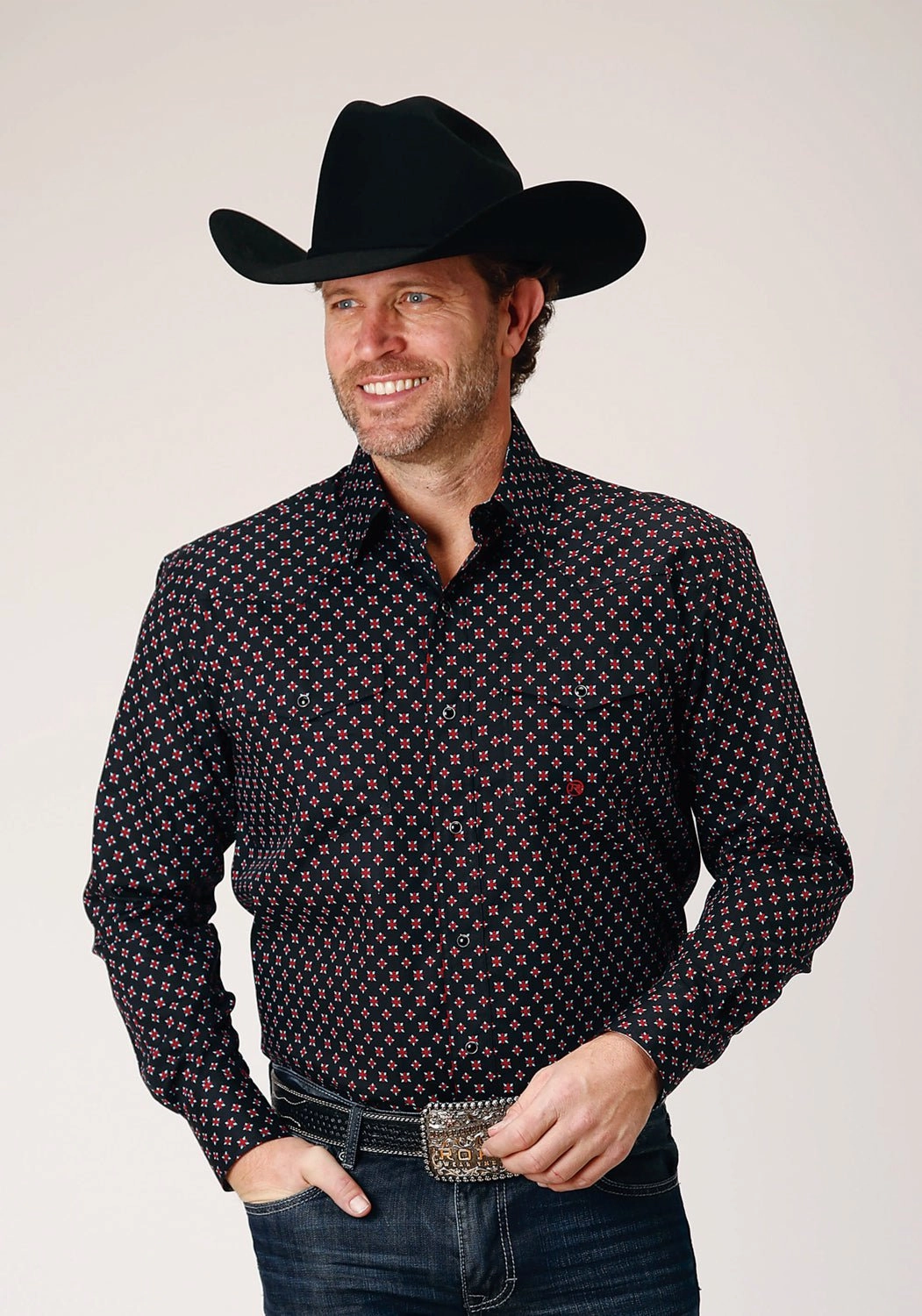 Roper Mens Cottage Foulard Black 100% Cotton L/S Shirt Boho chic Bold Prints