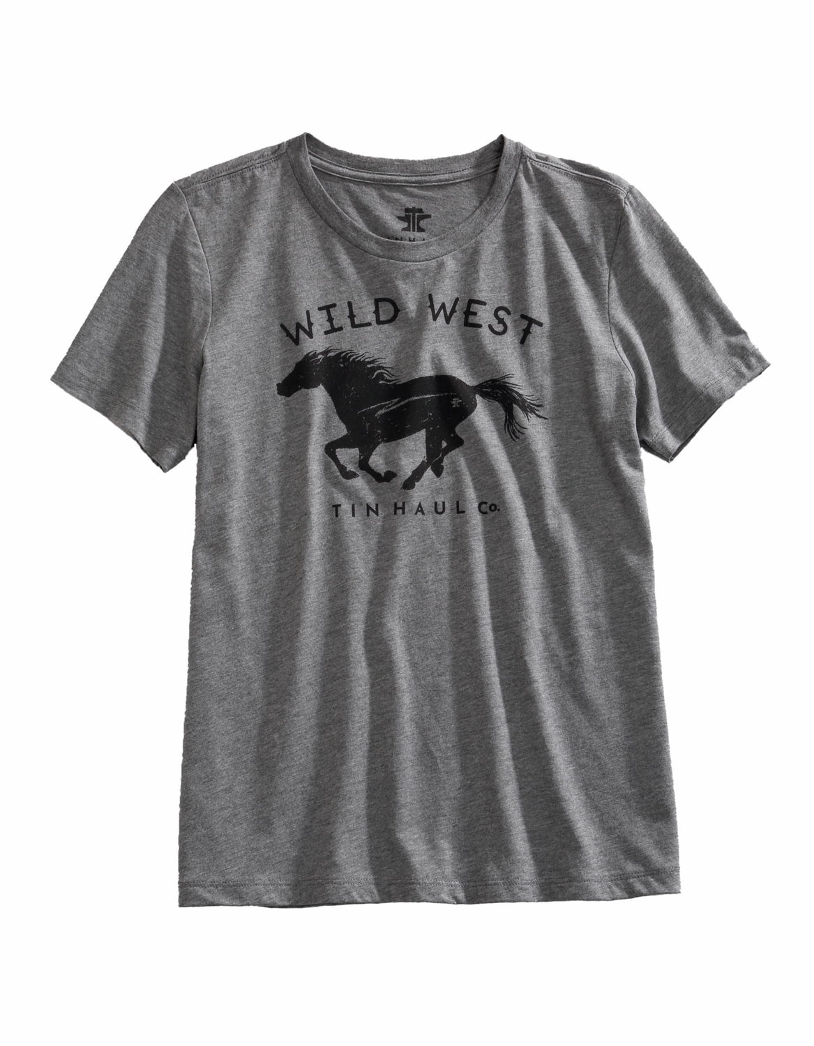 Camping Essential Networking Session Tin Haul Womens Wild West Horse Grey Cotton Blend S/S T-Shirt