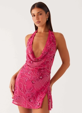 Affordable Fashion Cinzia Beaded Mini Dress - Fuchsia