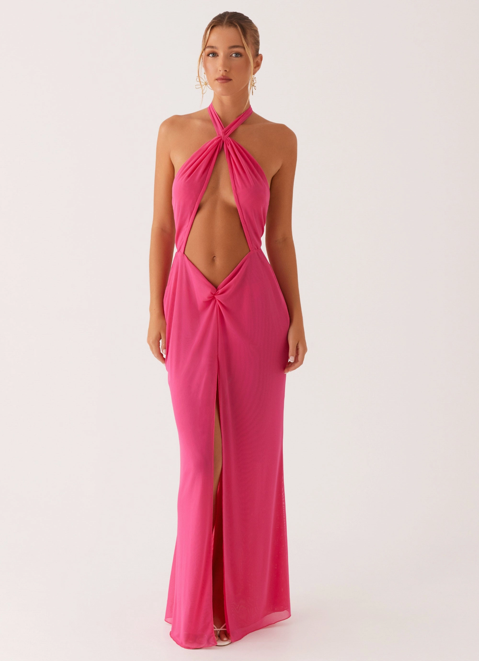 Weekend Casual High Neck Coat Centre Stage Maxi Dress - Pink