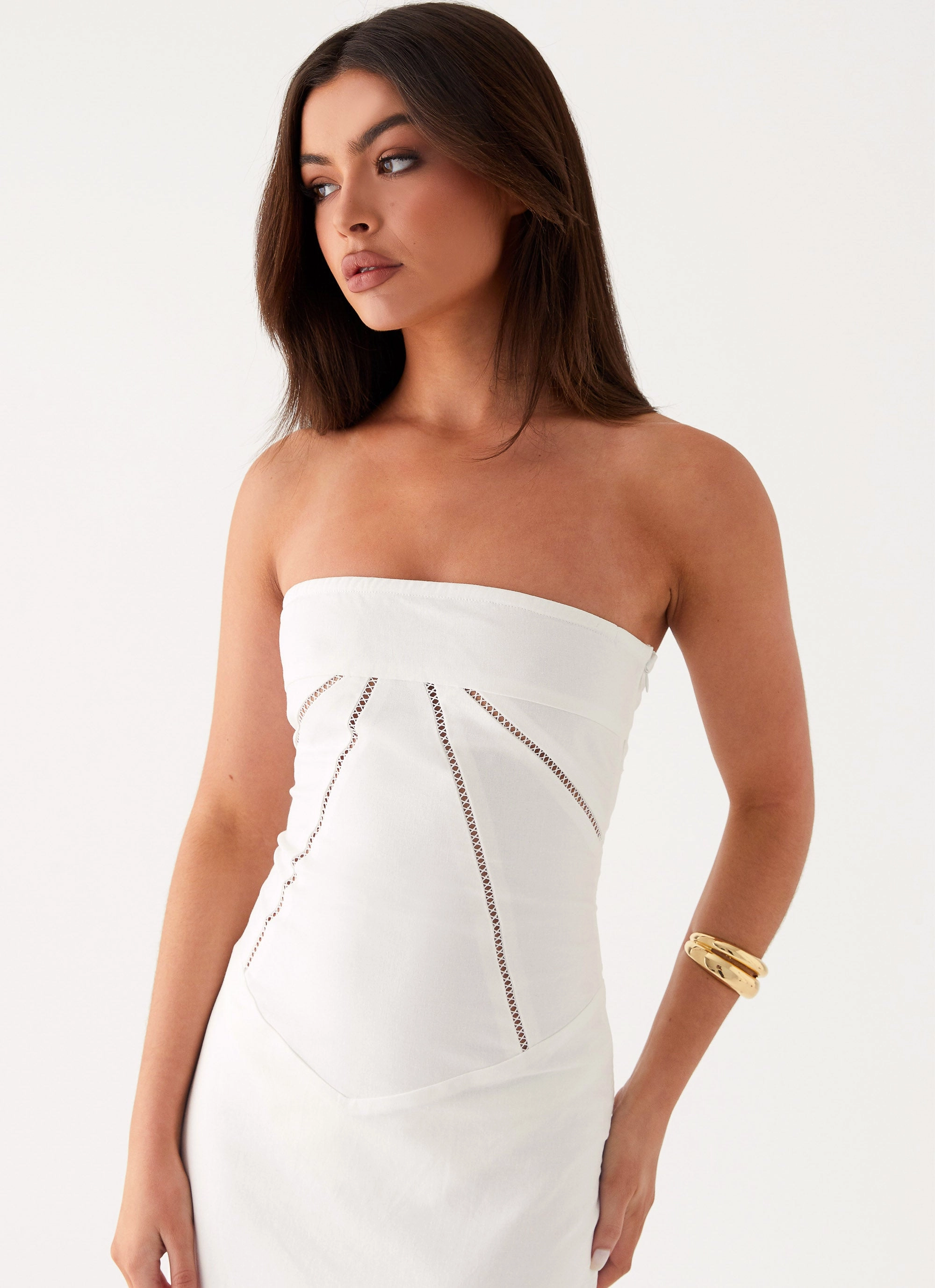 Cerisa Linen Maxi Dress - White Faux Leather Jacket Formal Outerwear