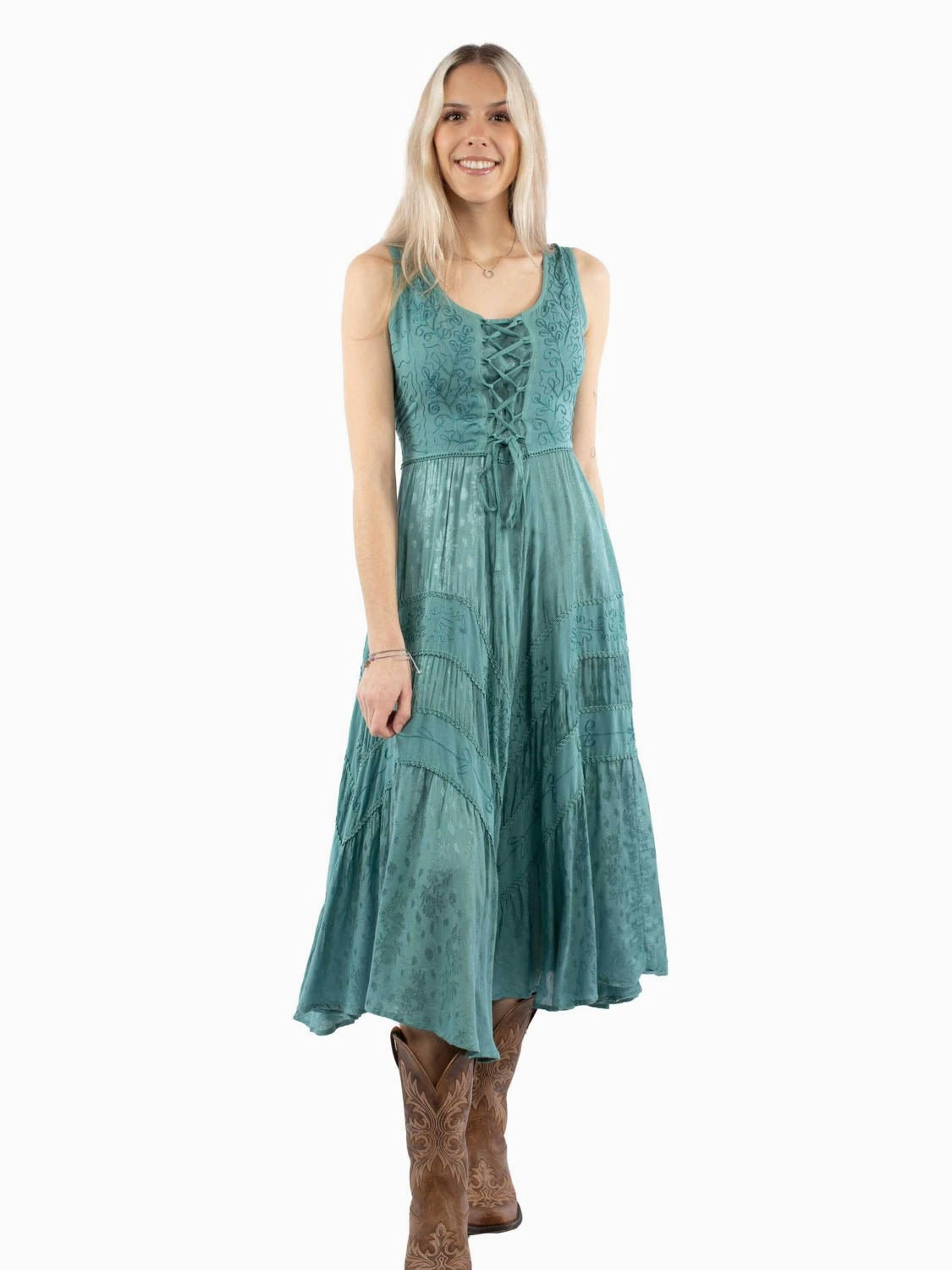 Chill Edge Timeless Shape Scully Womens Honey Creek Full Length Teal 100% Rayon S/L Dress