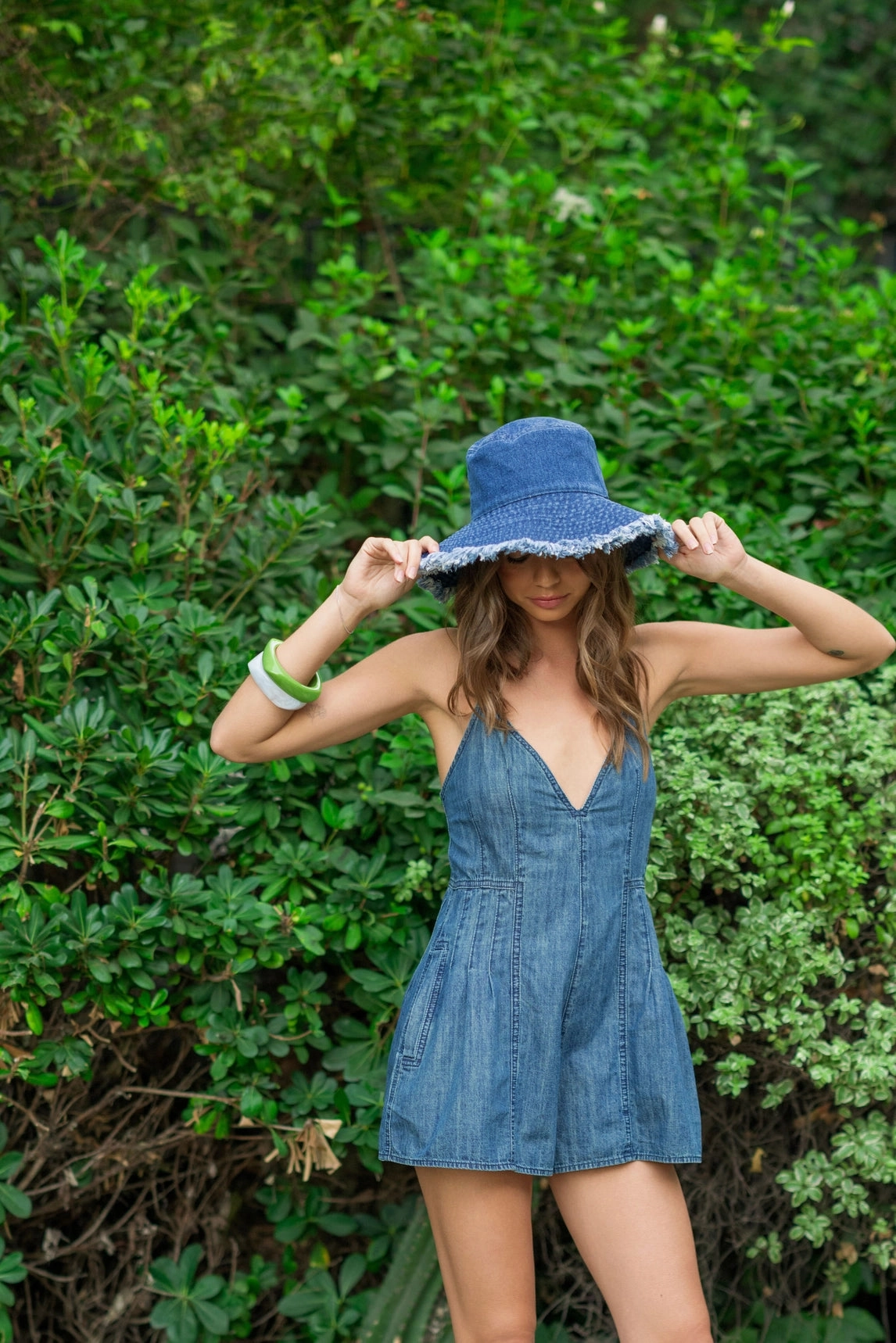 Chambray Denim Romper - Dark Blue Light Warmth Lightweight Layer