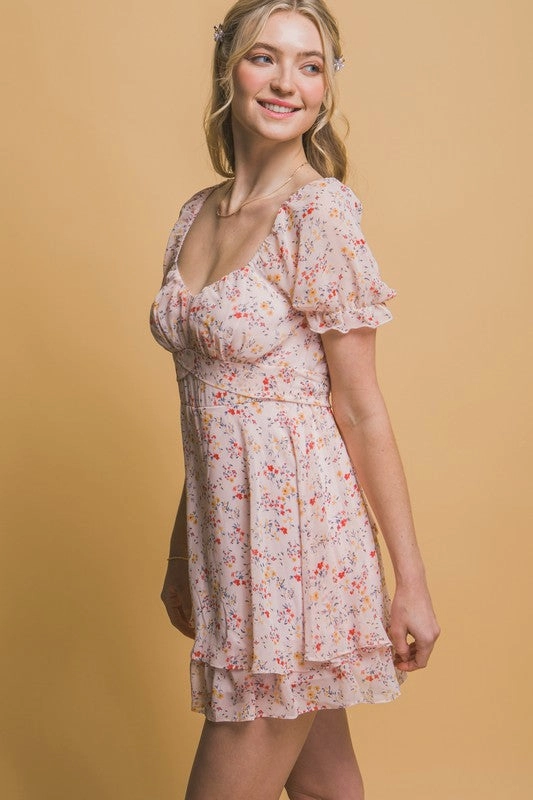 Chanel Floral Print Tie Waist Romper Morning Chill