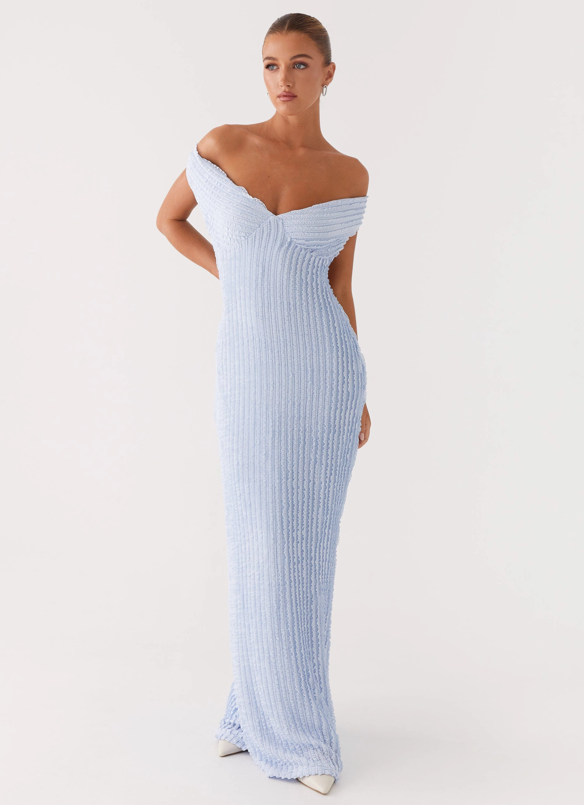Minimalist Style Fuzzy Jacket Chantelle Maxi Dress - Blue