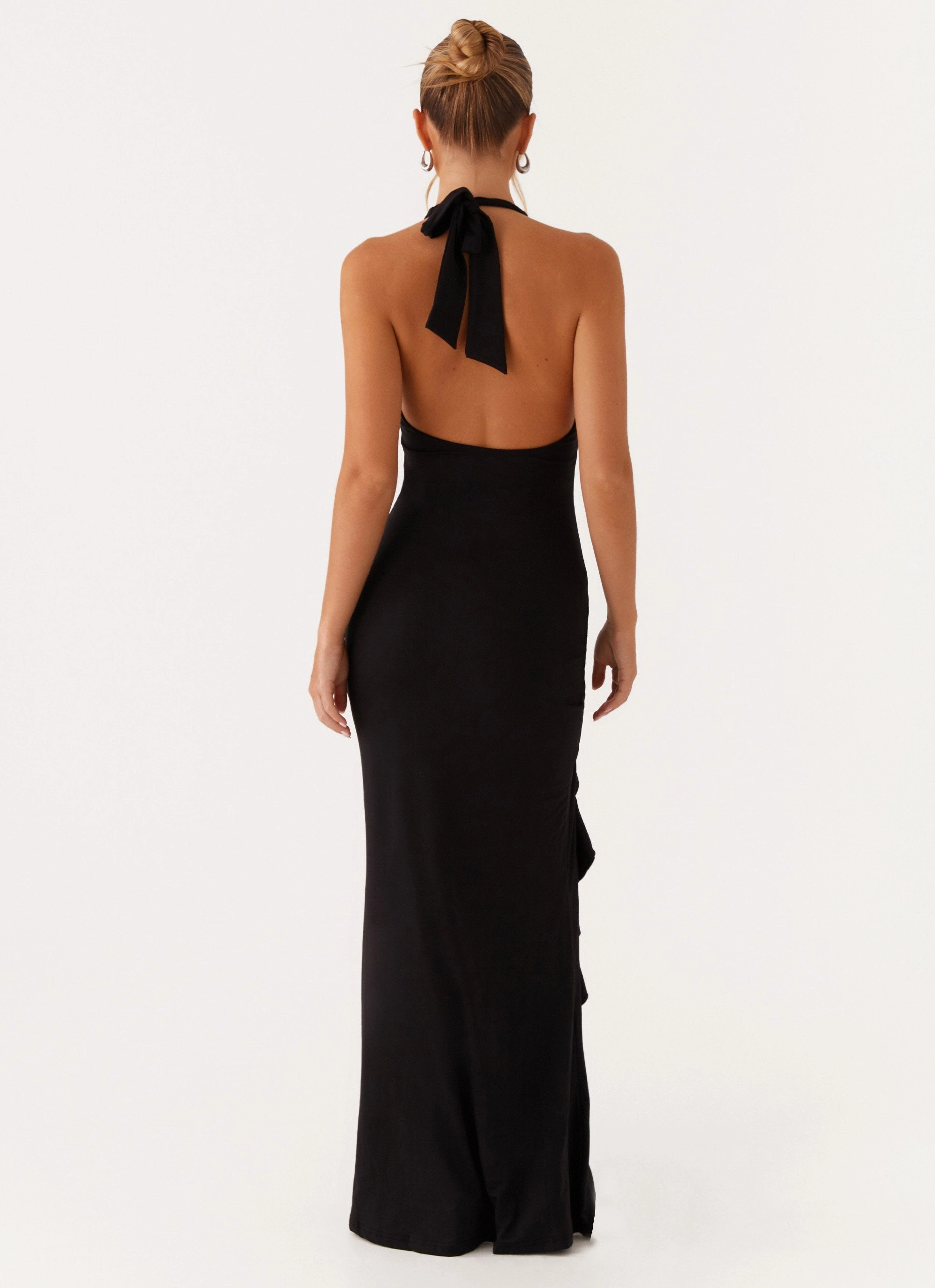 Charmed By You Maxi Dress - Black Shawl Lapel Street Fashion