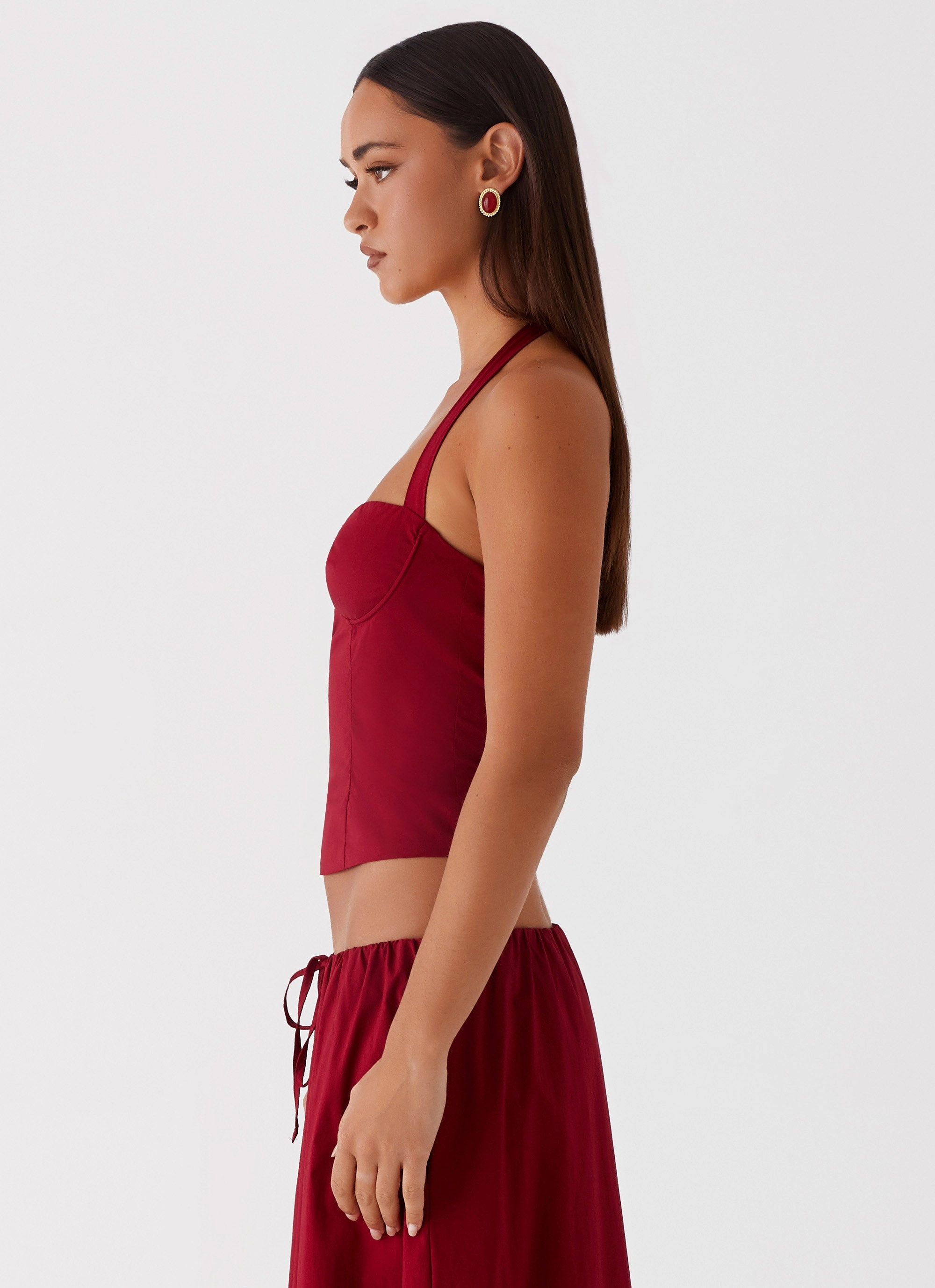 Editorial Look Cheryl Bustier Halter Top - Cherry Red