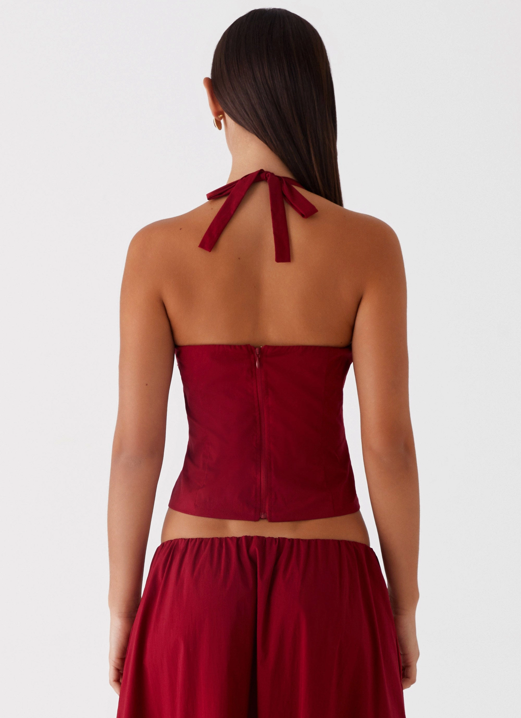 Cheryl Bustier Halter Top - Cherry Red Elevated Casual