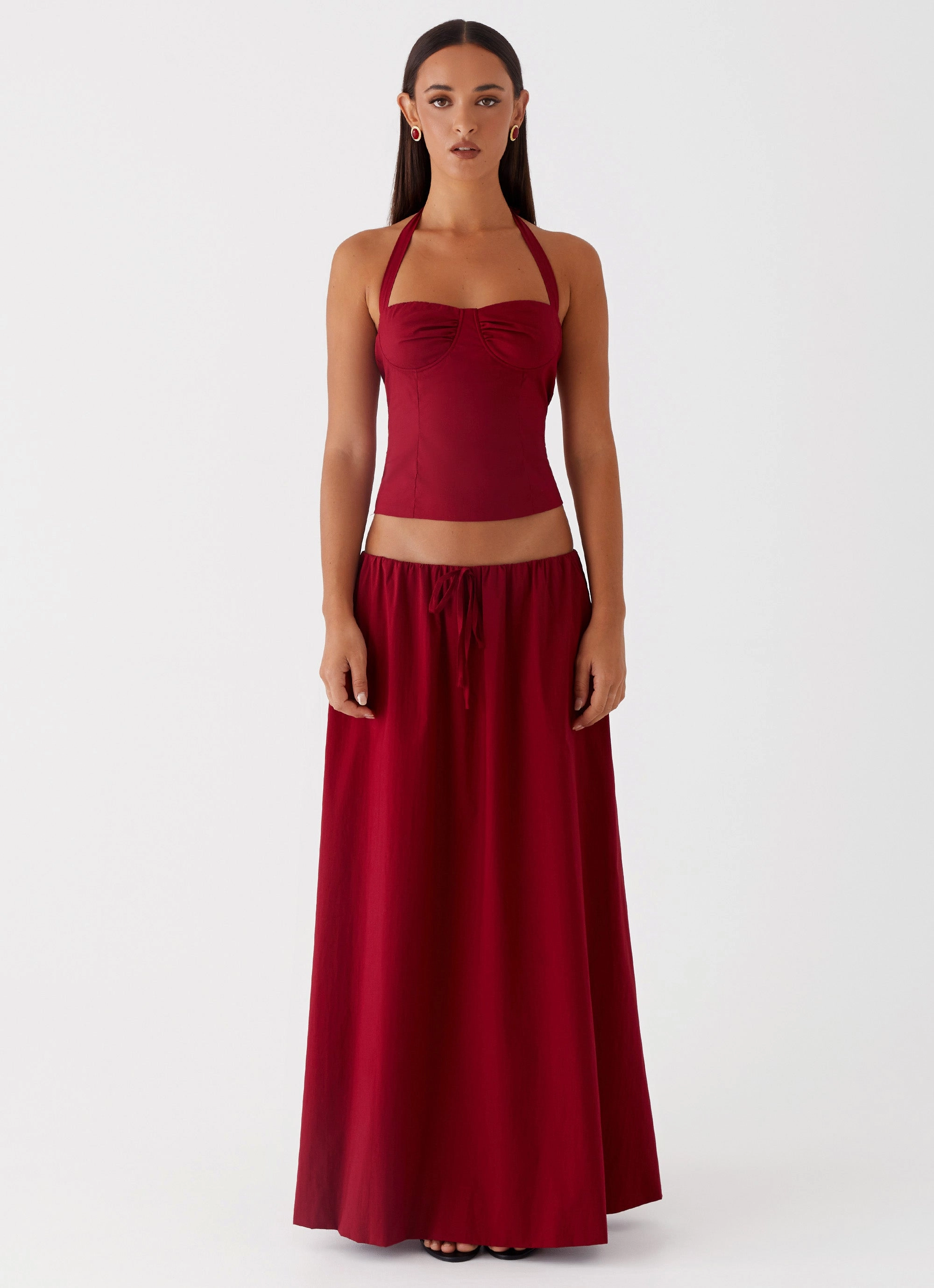 Coordinated Set Polished Touch Cheryl Maxi Skirt - Cherry Red