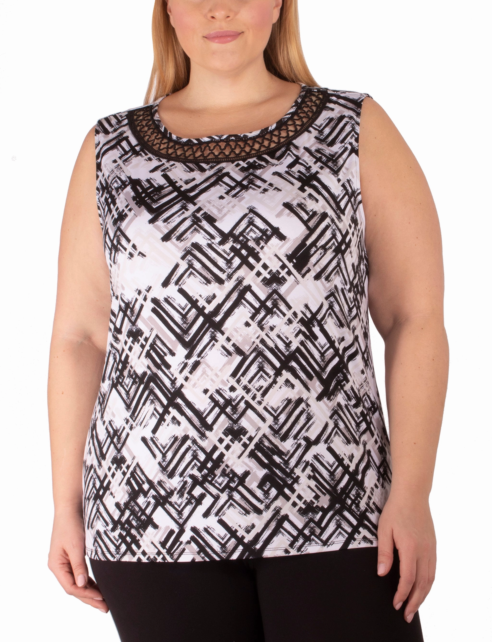 MultiPanelDesign Plus Size Sleeveless Top With Crochet Neckline