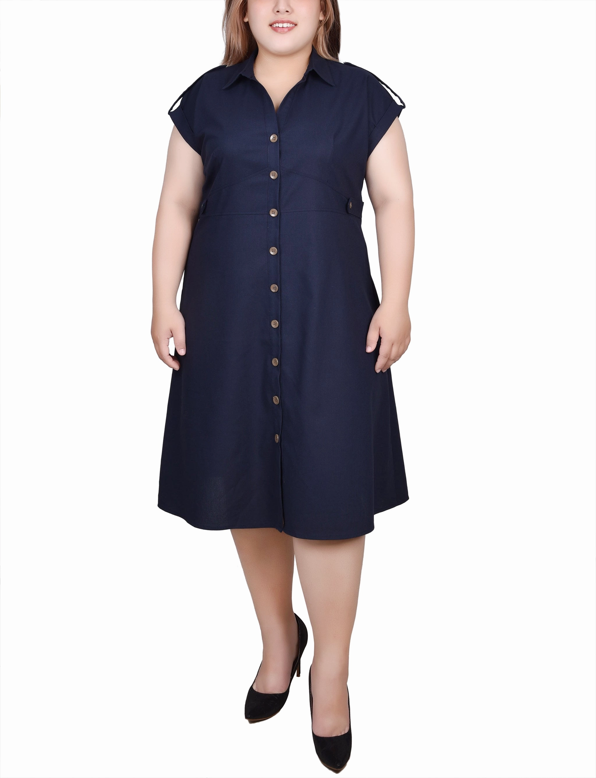 Confident Mood Plus Size Short Sleeve Button Front Linen Dress