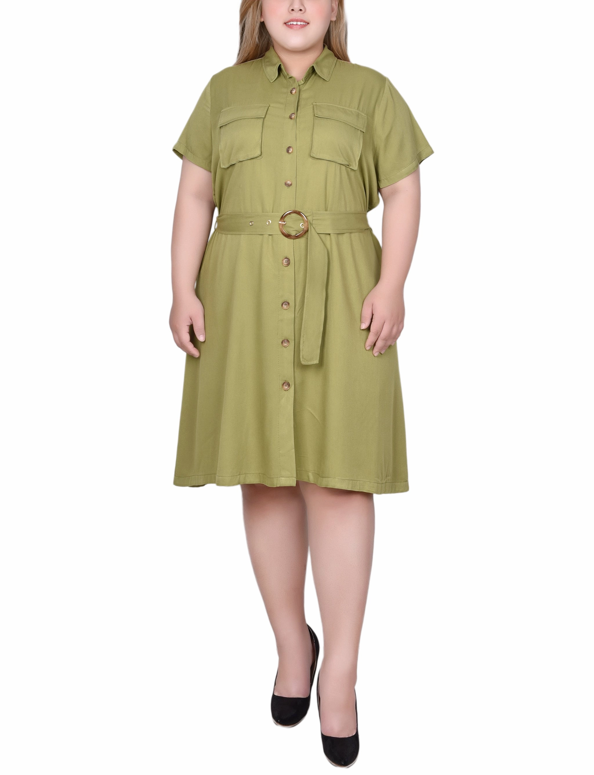 Plus Size Short Sleeve Safari Style Dress Travel Staple Urban Minimalism