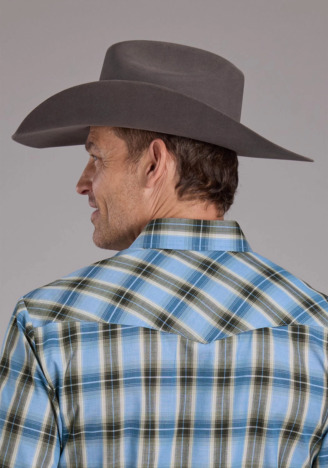 Polo Style Roper Mens 2412 Plaid Blue/Brown Cotton Blend S/S Shirt