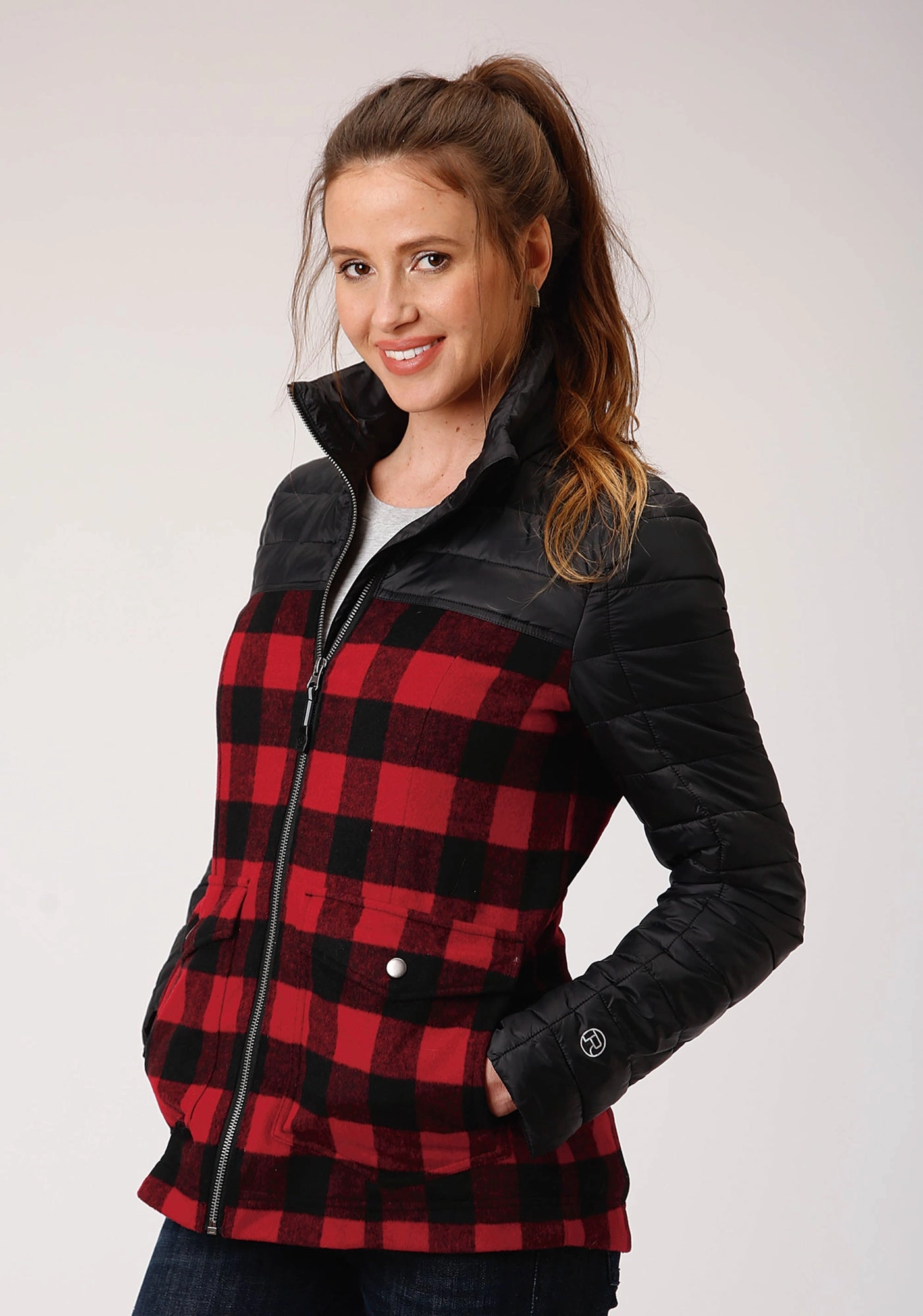 Roper Womens Black/Buffalo Plaid Nylon Crushable Jacket FleeceLined Lightweight Insulation Technology