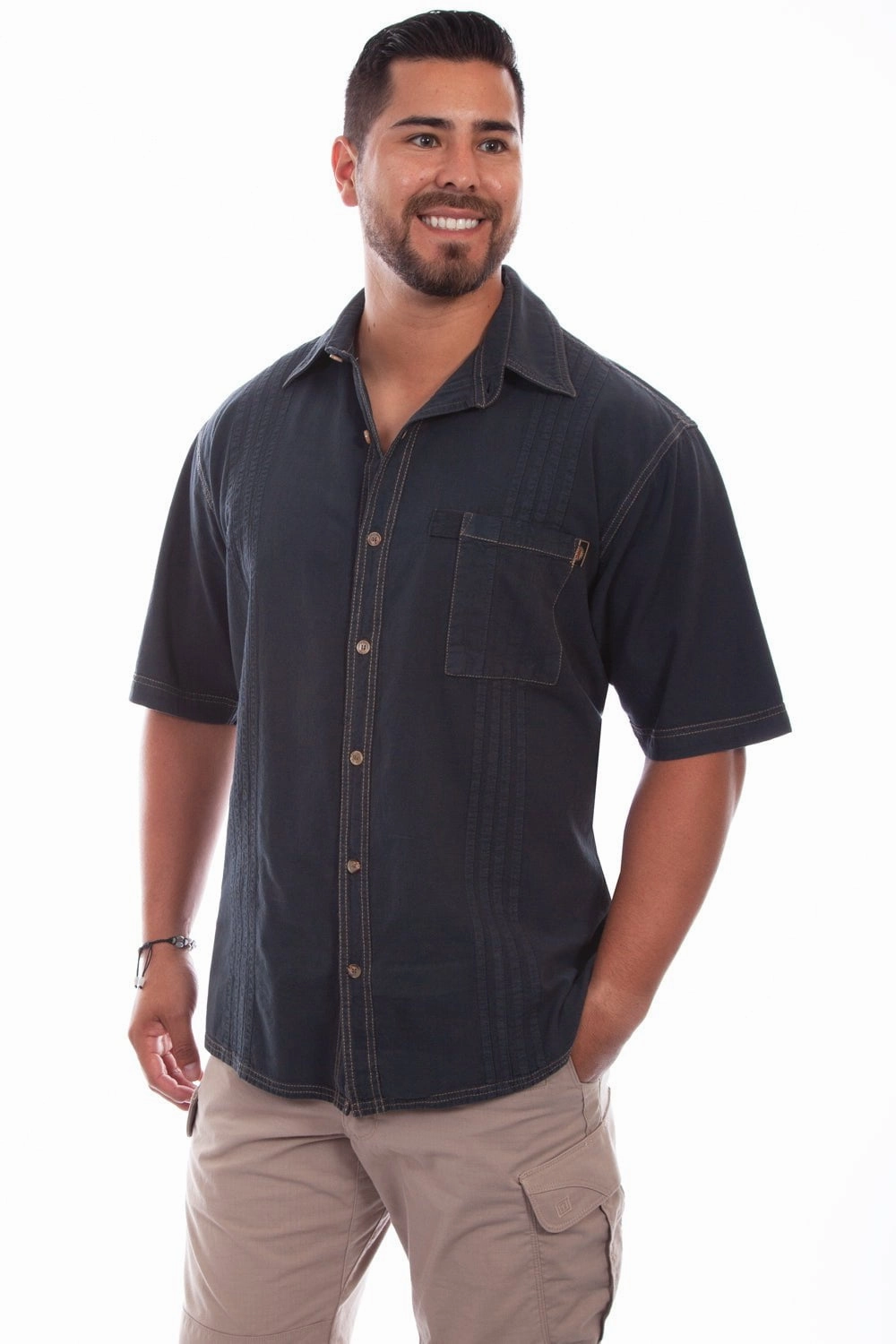 Scully Mens Gunmetal 100% Cotton Traveler S/S Shirt Ultra Soft Interior Fashion-Forward