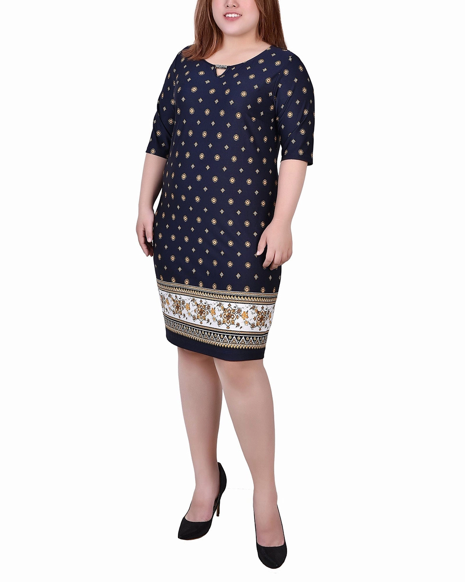 Plus Size Elbow Sleeve Knee Length Dress With Hardware Influencer-Approved