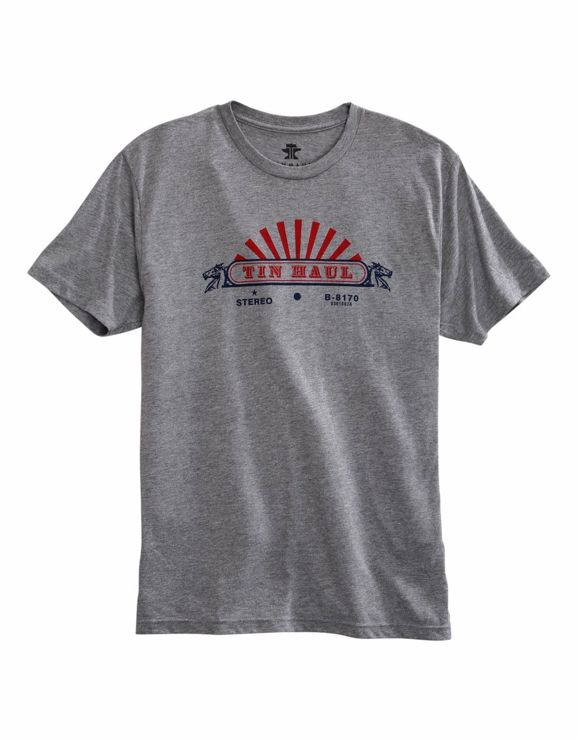 Tin Haul Mens Grey Cotton Blend In Stereo S/S T-Shirt Cuffed hem Midweight Textile