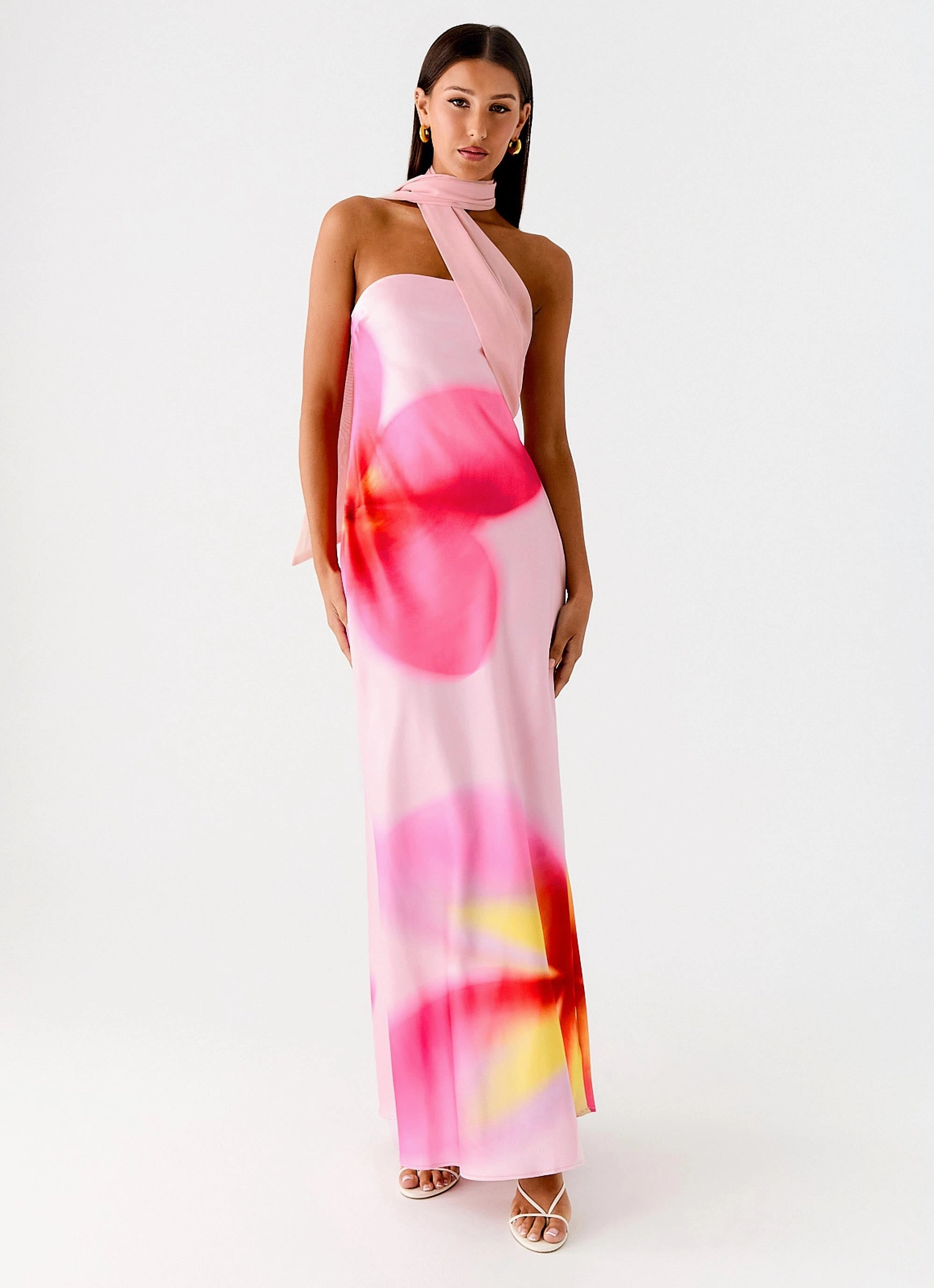 Isa Scarf Satin Maxi Dress - Frangipani Pink Heavy Insulation Coat