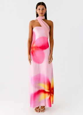 Isa Scarf Satin Maxi Dress - Frangipani Pink Fashion Insulation Warm Outerwear