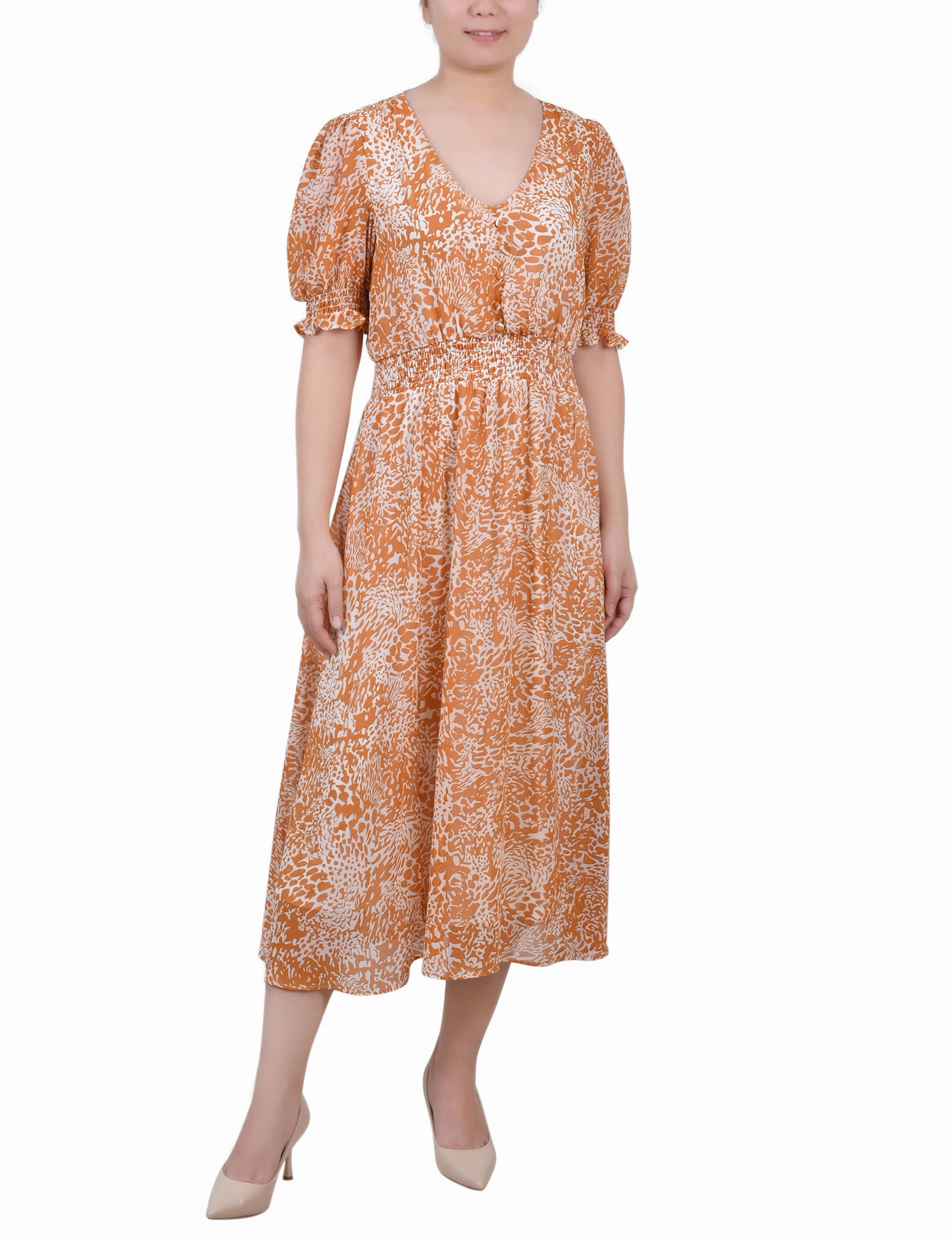 Perfect for Layering Graduation-Event Petite Short Puff Sleeve Chiffon Dress