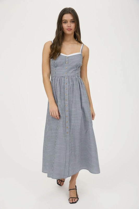 Malia Stripe Contrast Strap Button Down Midi Dress Natural Tones