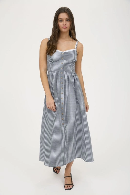 Must-have Malia Stripe Contrast Strap Button Down Midi Dress